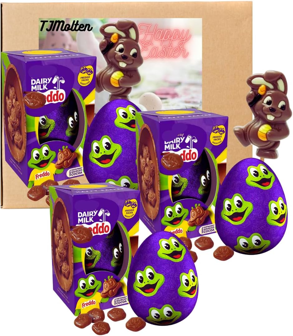 Easter Egg Bundle - Cadbbury Dairy Milk Eggs 96g - 3x Freddo chocolate easter egg & lollys - Three Medium Easter egg - Kids Easter 2026, Eastesweets Easter Hamper