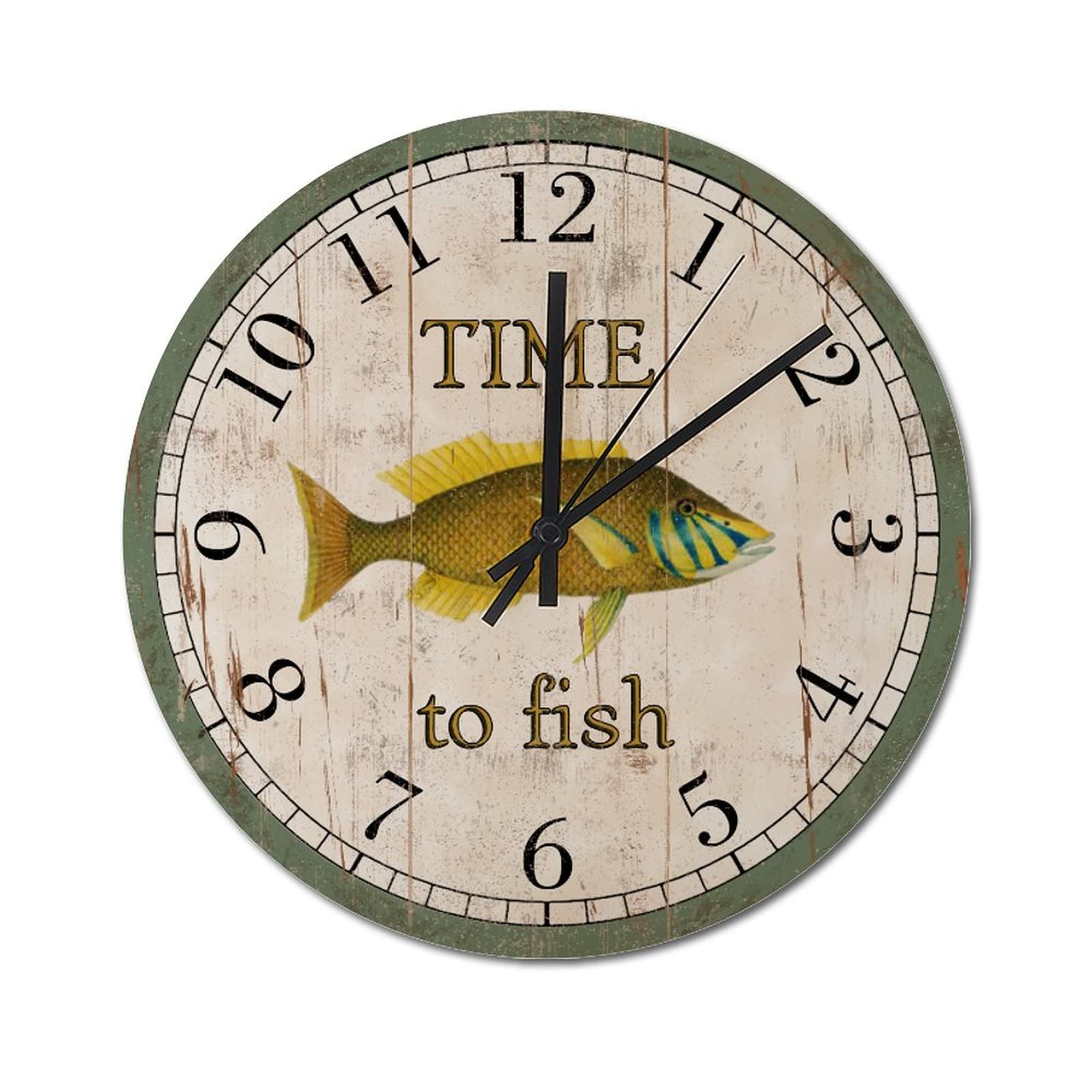 Horloge murale en bois poisson doré rustic de 38cm pour décorer un salon