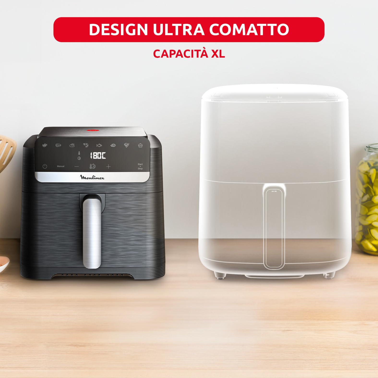 Moulinex Easy Fry Compact, Friggitrice ad Aria, 7,5 Litri, EZ8618 | Air Fryer con Capacità XL e Design Compatto, Touch Screen Intuitivo