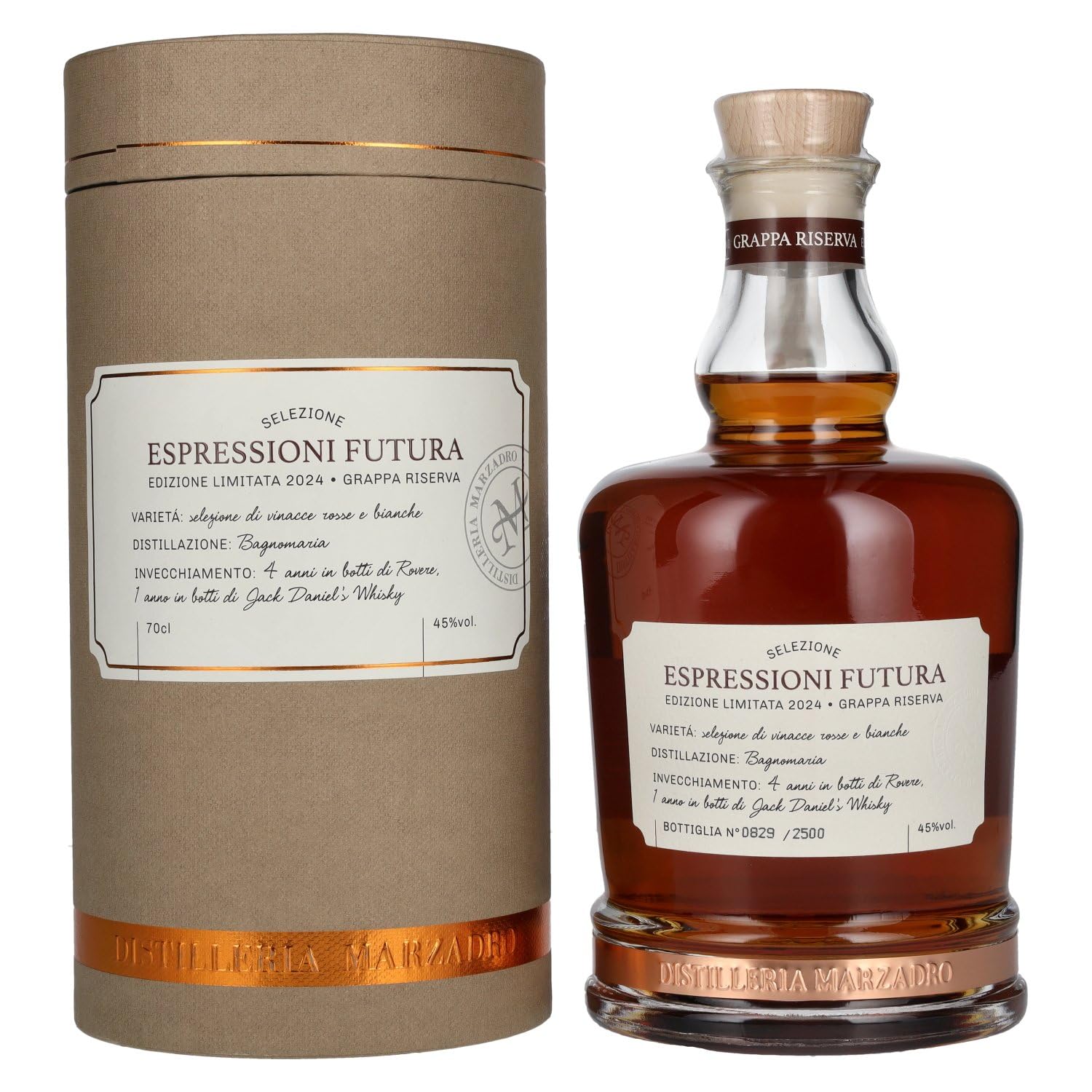 Marzadro Espressioni Futura 2024 0,7L - Limitierte Edition Premium Grappa aus Holzfassreifung