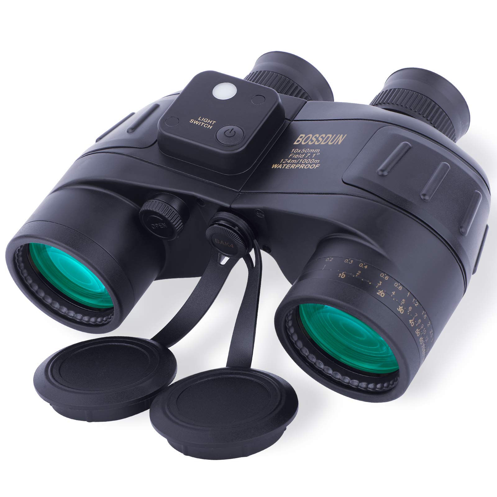 10x50 Binocolo Marino per Adulti, Binocoli Militare Impermeabile con Bussola Telemetro BAK4 Prisma Lente FMC Antiappannamento per la Navigazione Birdwatching Caccia
