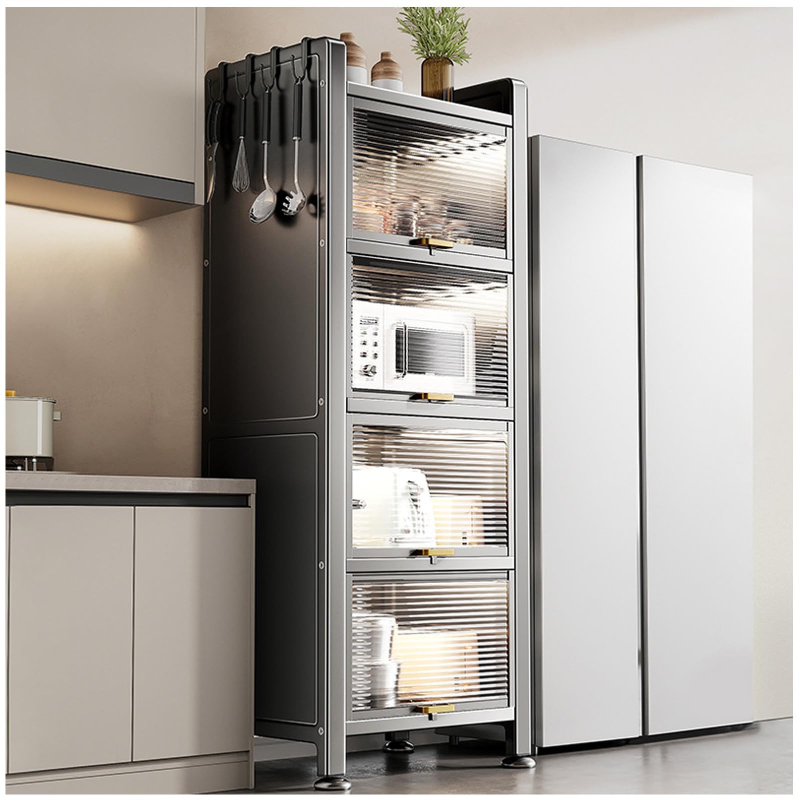 Carrello portaoggetti da Cucina a 6 Ripiani con Mobile in Acciaio al Carbonio e ripiano per Forno a microonde
