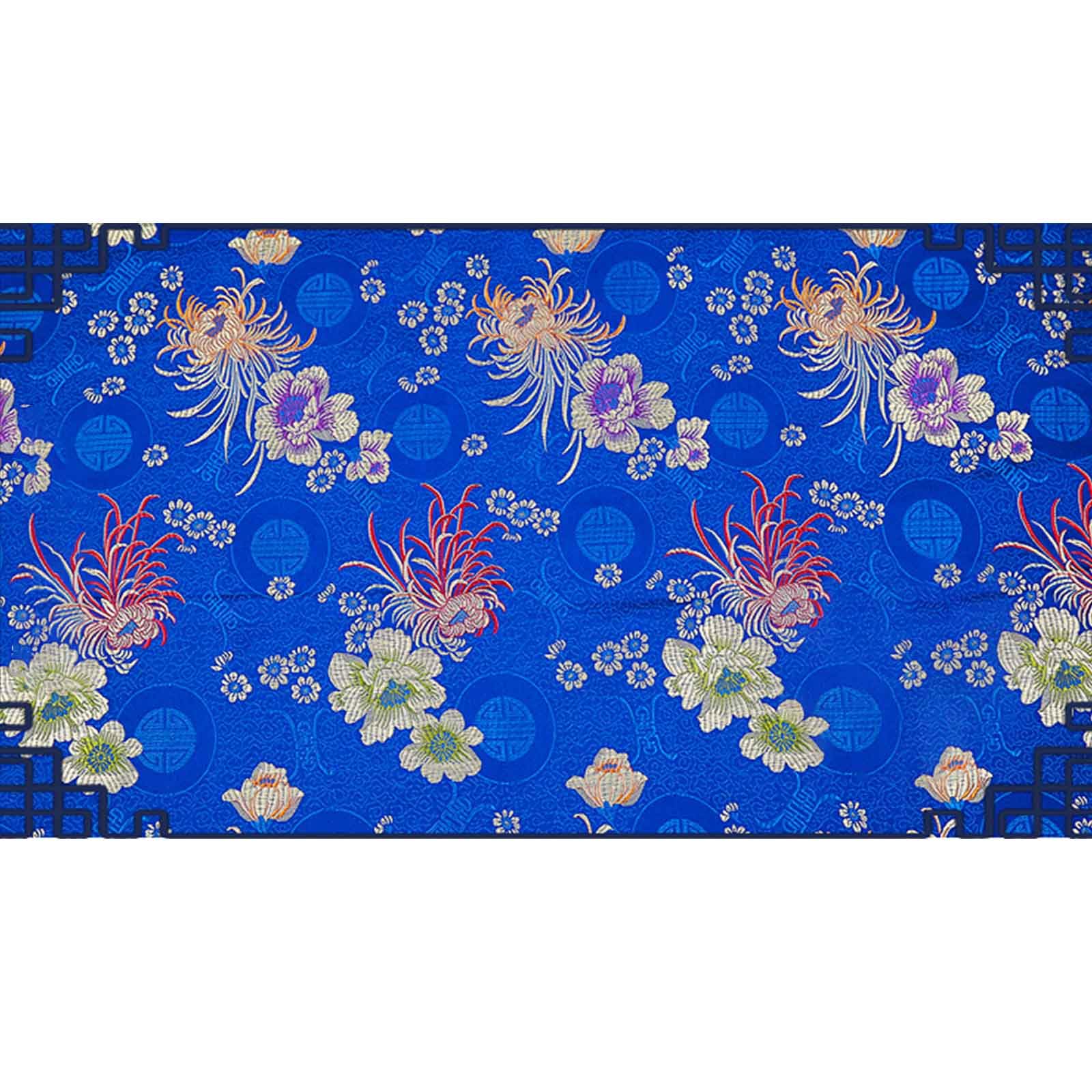 tkanina, Brokatowa satynowa tkanina kwiatowa do samodzielnego szycia, wzór kwiatowy chryzantemy, ręcznie robiony mebel, retro, wysokiej klasy cheongsam, 75X100 cm(Blue)
