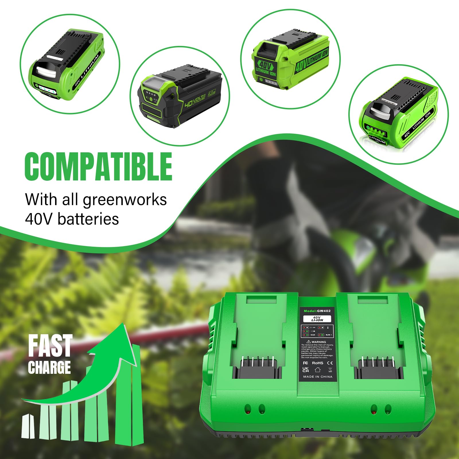 Cargador de batería rápido de doble canal de 40 V para greenwork