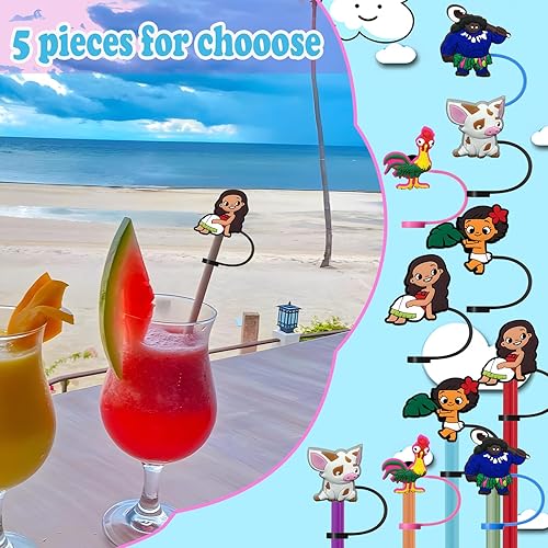 Miniatura 6 de Fundas de paja de dibujos animados, 9 unidades, reutilizables, lindas puntas de popote con adornos a prueba de polvo para popotes de 6 a 0.315 in,