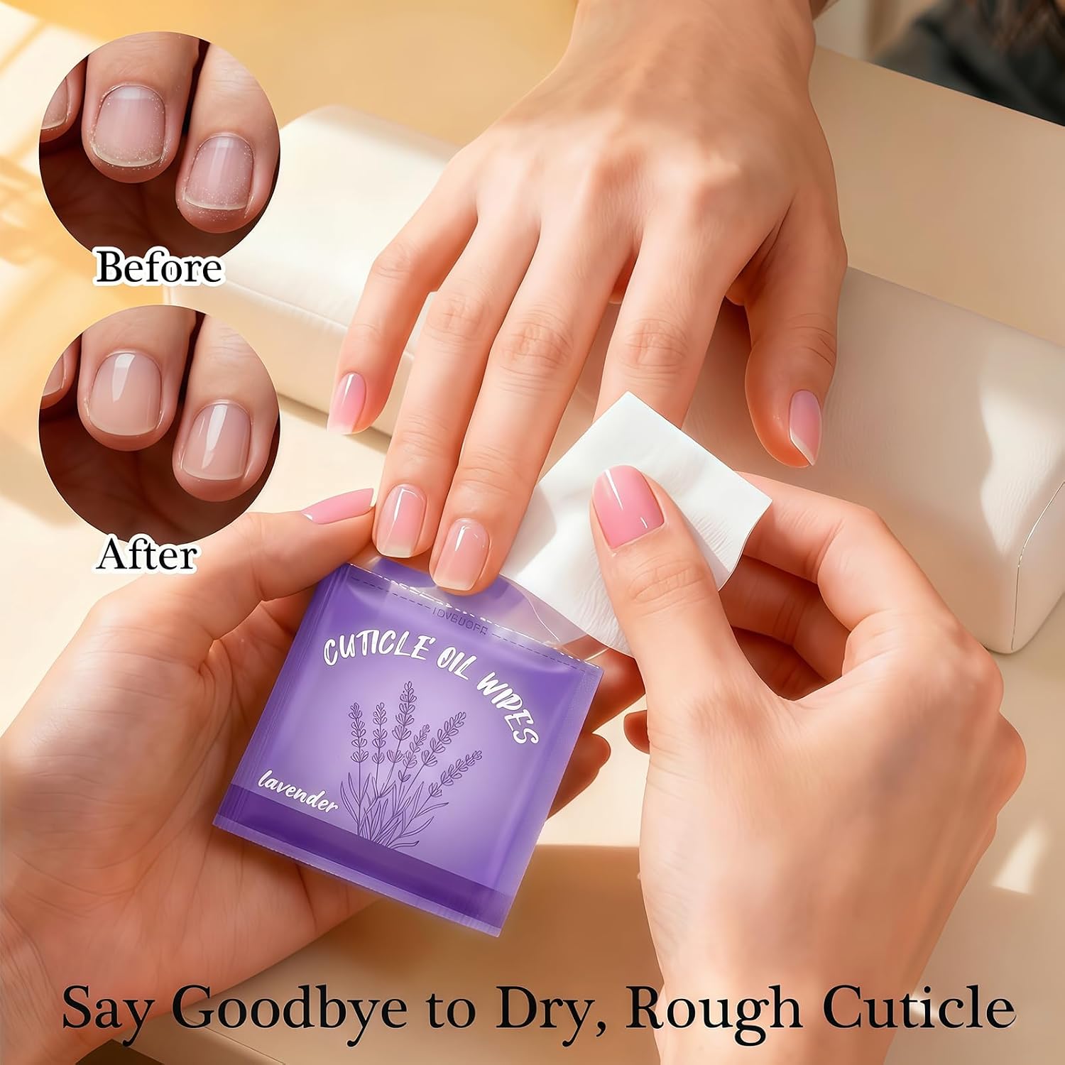 NovaCharm 100Pcs Cuticle Oil for Nails, Individually Packaged Lavender Scented Nail Care Pads for Moisturizing Cuticles -Wipes for Travel & Mini Cuticle Oil Bulk for Salon Use, Easy to Use