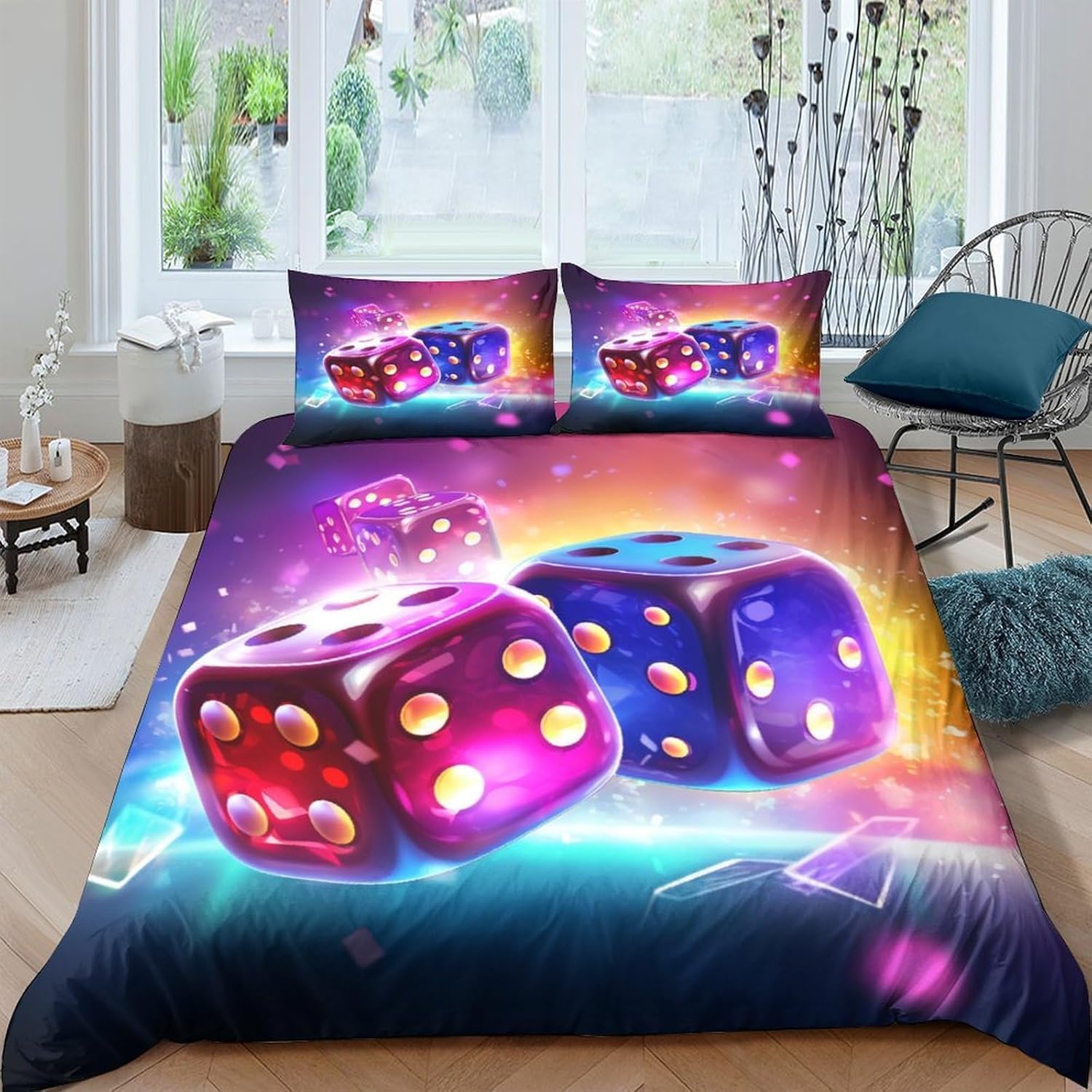 Housse de couette dés 200x200 cm parure lit microfibre 3D motif dessin animé 2 personnes