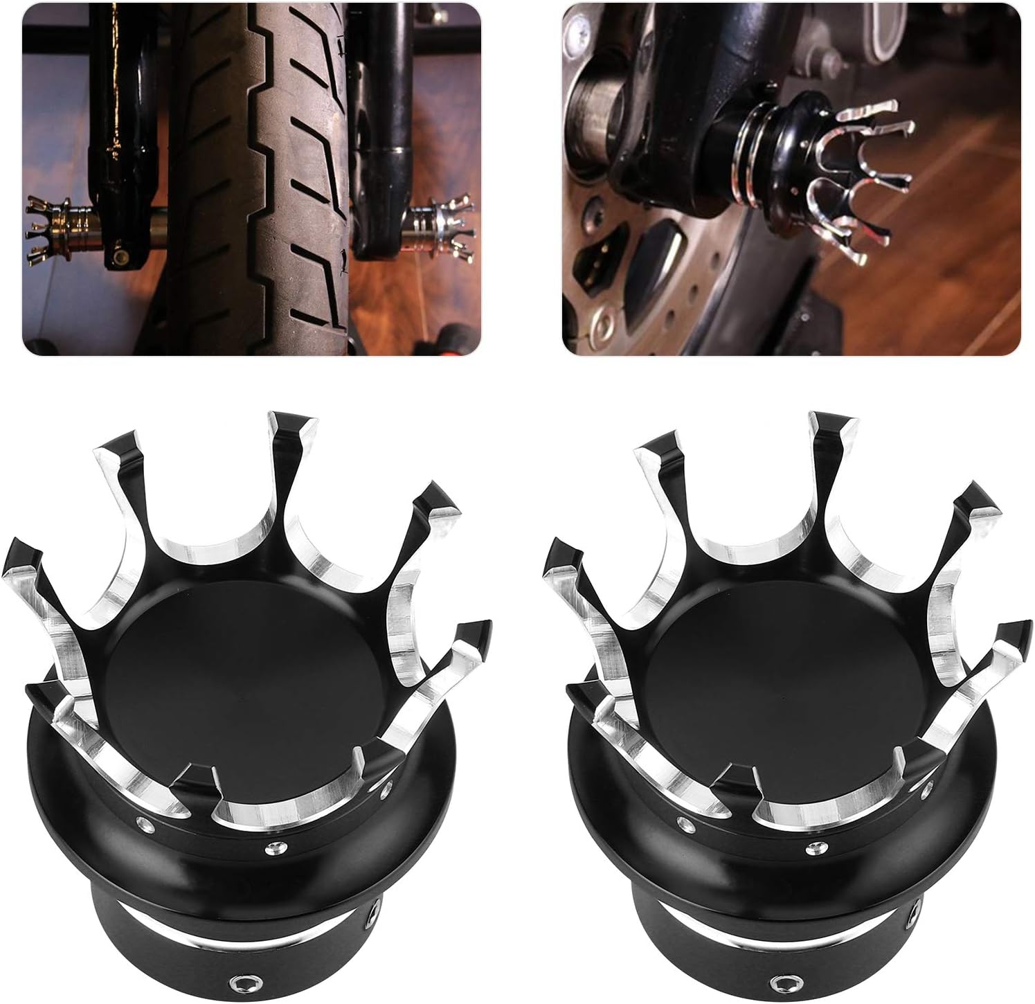 Front Axle Cap, Front Axle Nut Cover Cap, Crown Styling CNC Aluminum Alloy Prevent Leakage Standardized Designed Axle Nut Covers, for Motorbike Modification(black and white)
