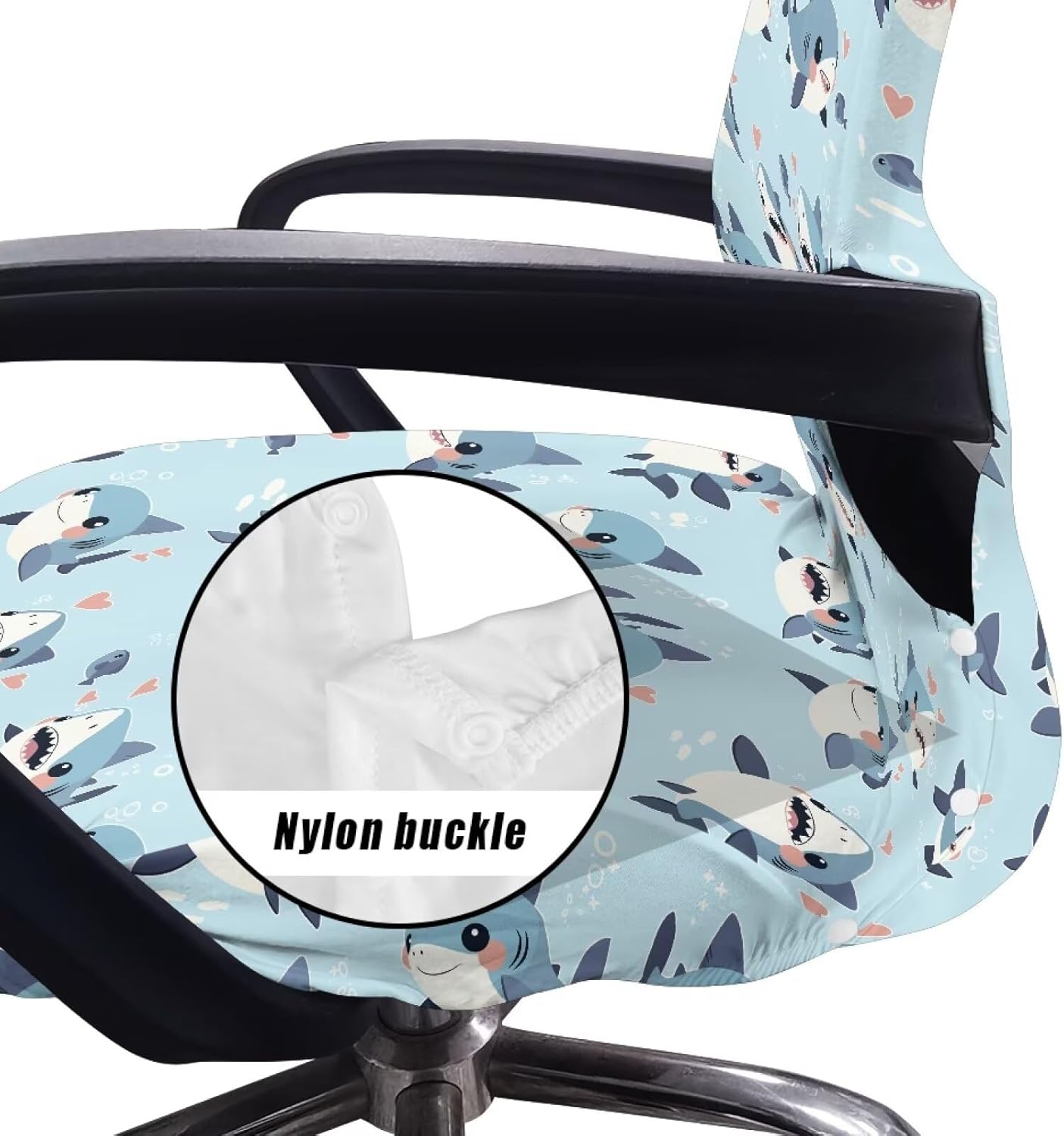 Wanyint Shark Blue Office Chair Cover Stretch Desk Chair Cover with Elastic Bottom Removable Office Computer Chair Cover for Armrest Chairs Home Office Decor, S