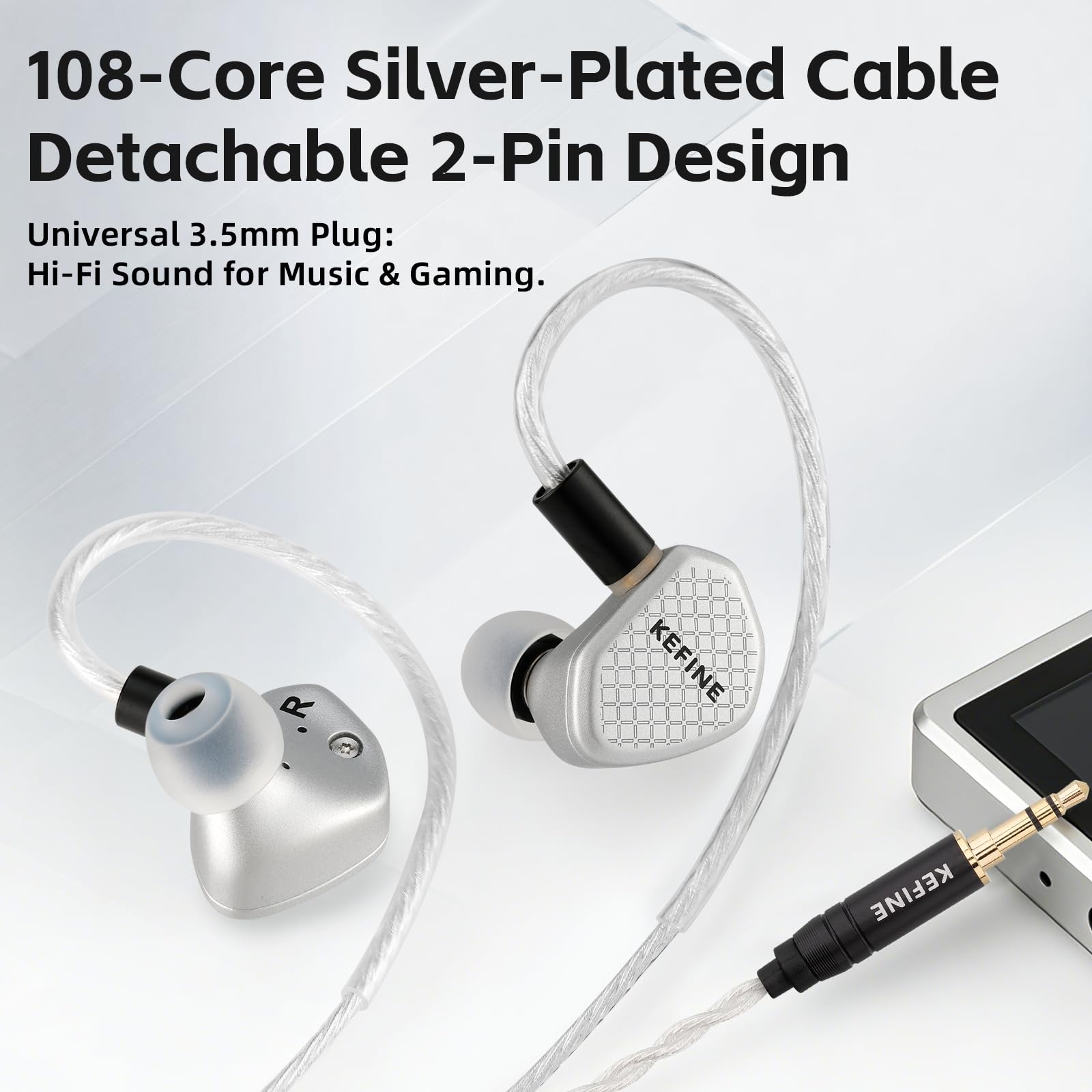 Klean SV in Ear Monitor, membrana DLC, dynamiczny przetwornik, słuchawki HiFi, przewodowe słuchawki douszne, do gier, 3 wymienne dysze, hybrydowy IEM, odłączany kabel dla muzyka (3,5 mm)