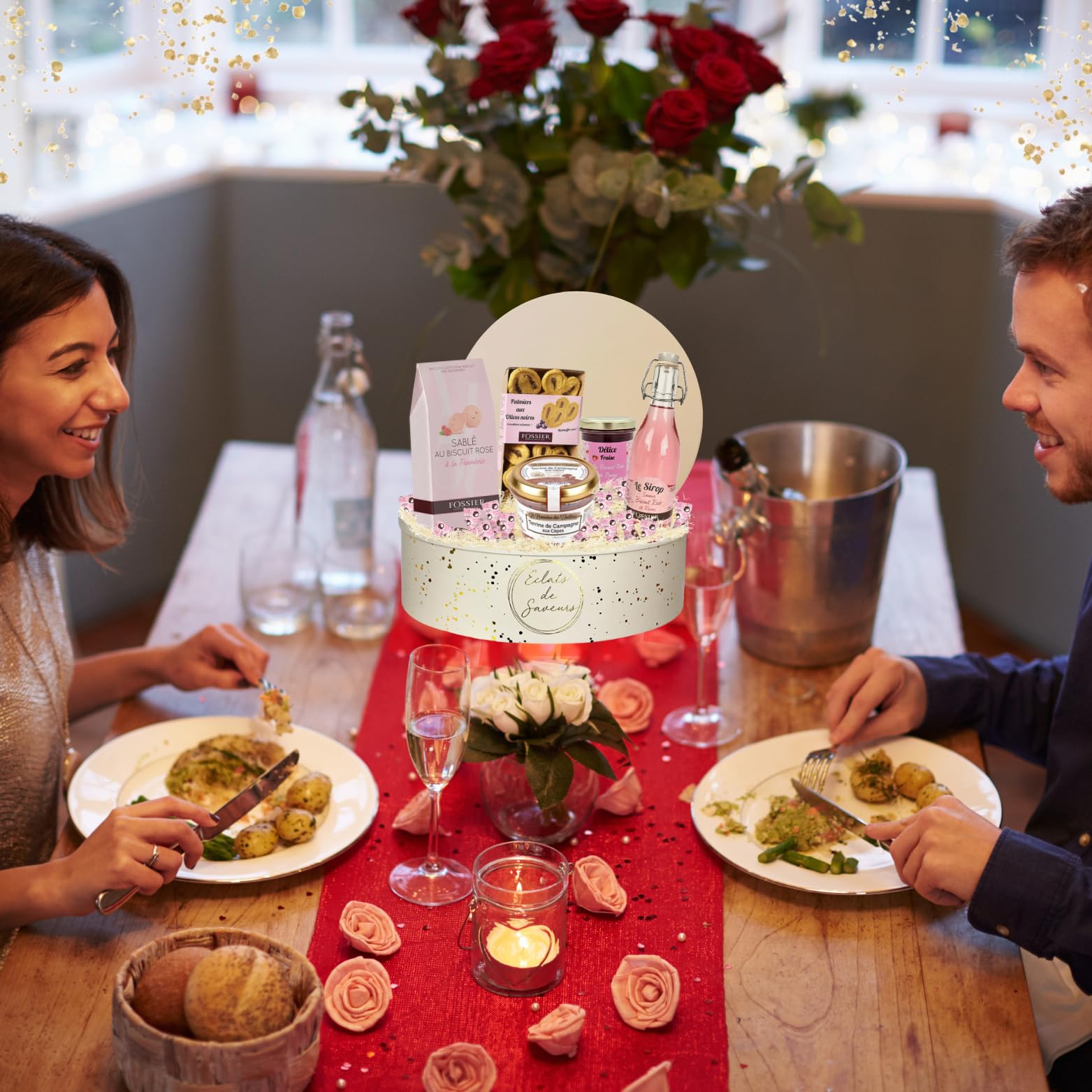Coffret gourmand FOSSIER et MONBANA - biscuits roses, confiture, guimauves | Coffret FOSSIER et MONBANA - biscuits roses, confiture, sirop, guimauves et terrine - cadeau gourmand à offrir en fête