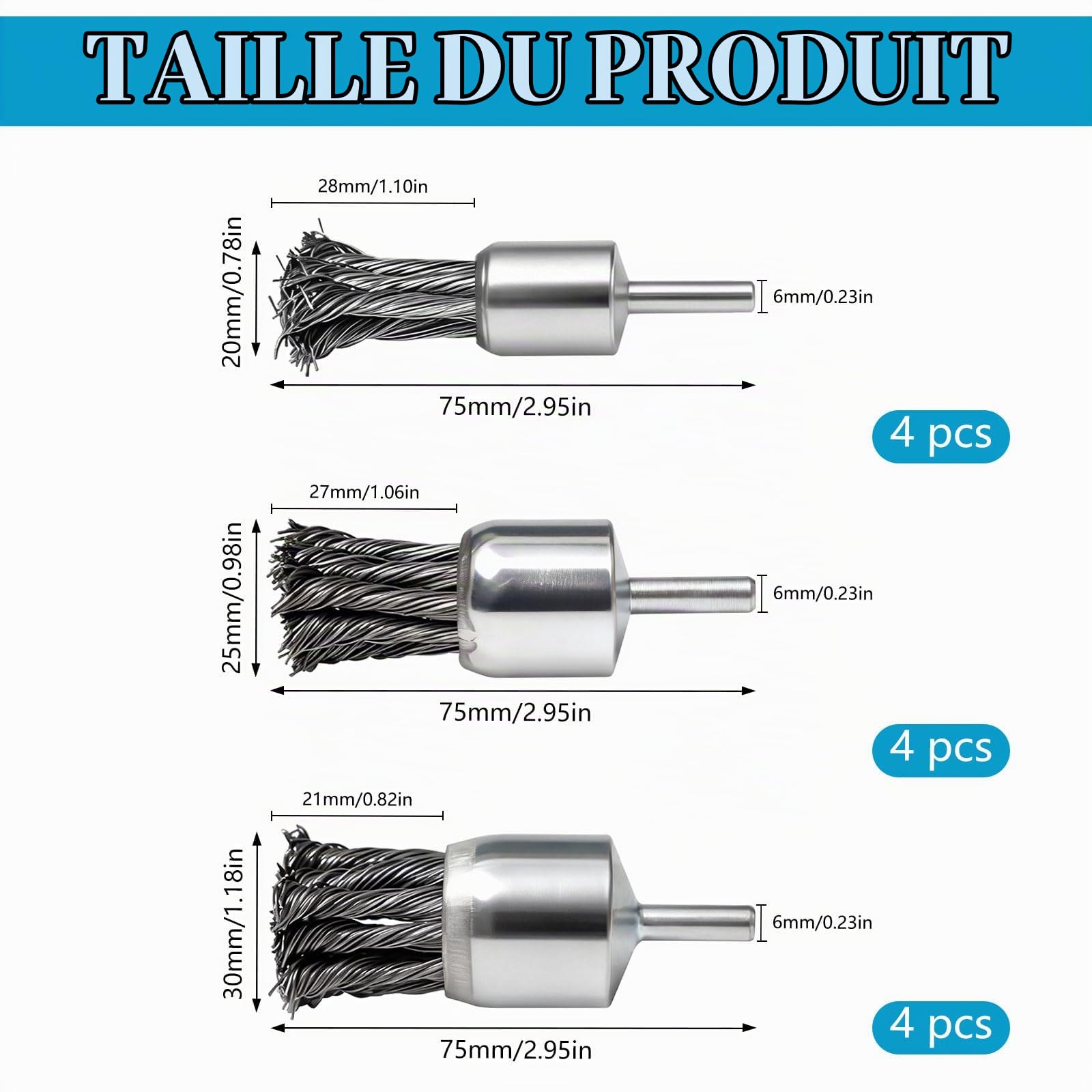 12Pièces Brosse Métallique Torsadée Acier pour Ébavurage Nettoyage