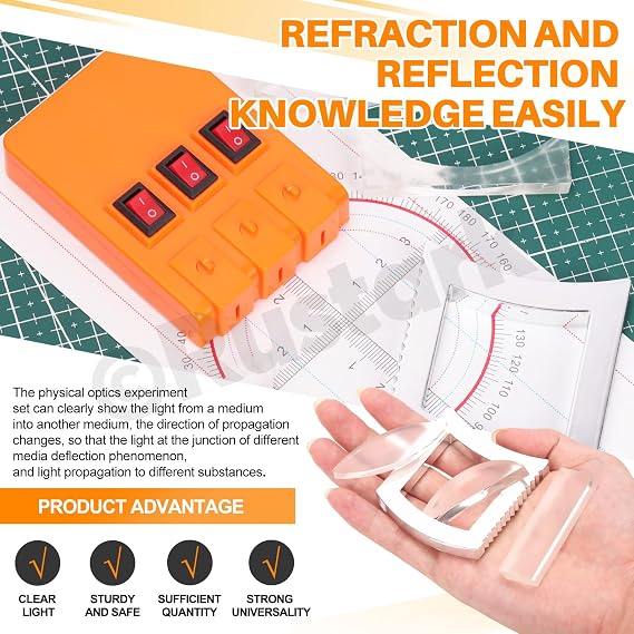 1 Set Physics Optical Experiment Kit Prism Lens Optic Reflector Refraction Optics Three Light Source Teaching Demonstration Equipment Optical Physics Kit for Teacher Student Education