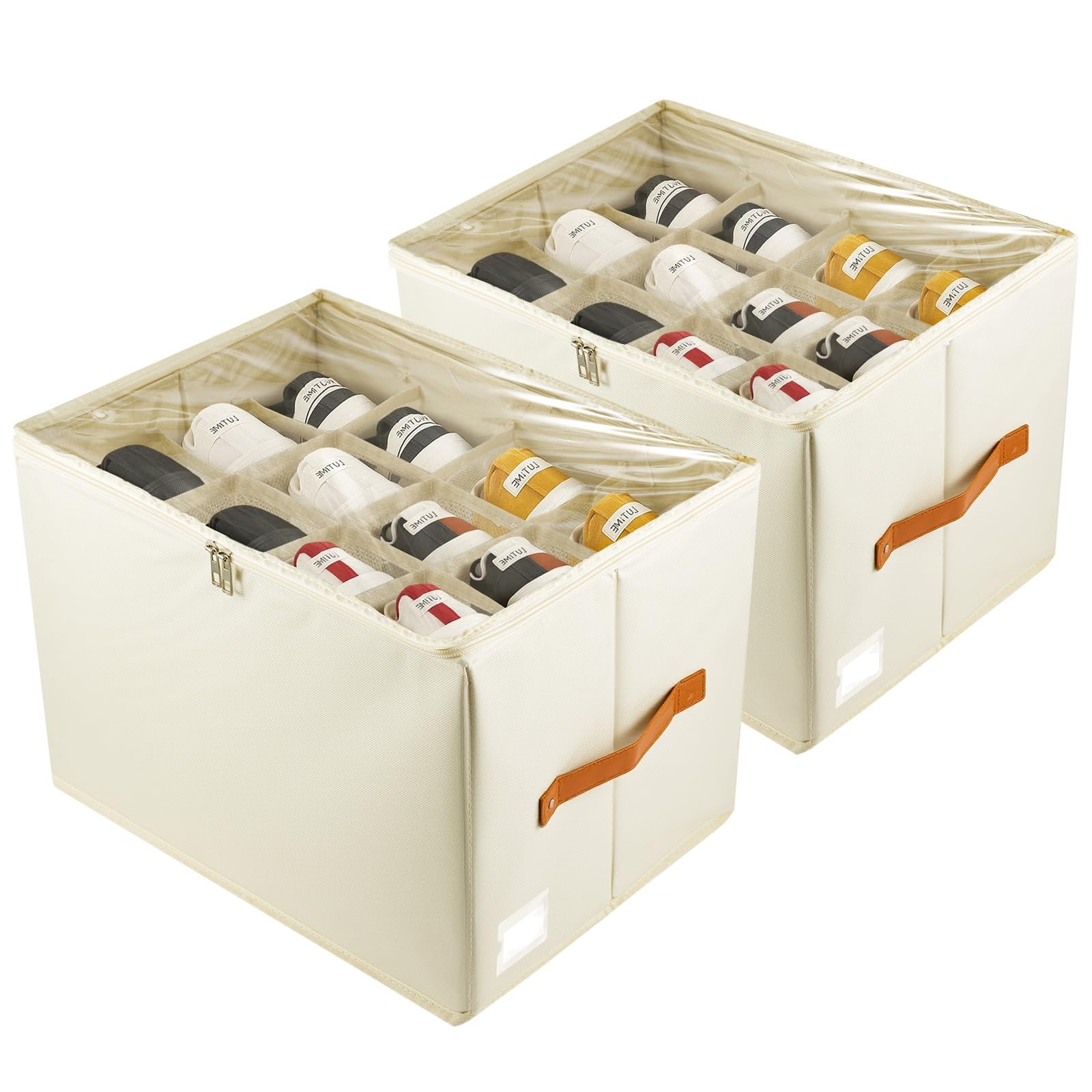 YWMEAC Closet Shoe Storage with Clear Lids, Foldable Shoe Organiser Storage Box/2Pcs/L43Xw32Xh31Cm