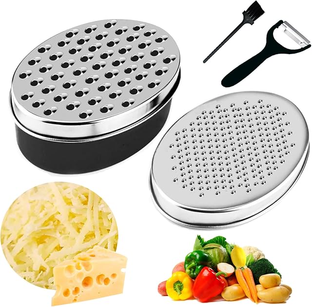 Cheese Grater, Grater for Kitchen with Container and 2 Size Lid,Cheese Shredder,Ginger Garlic Chocolate Graters, Vegetable Chopper, Lemon Zester