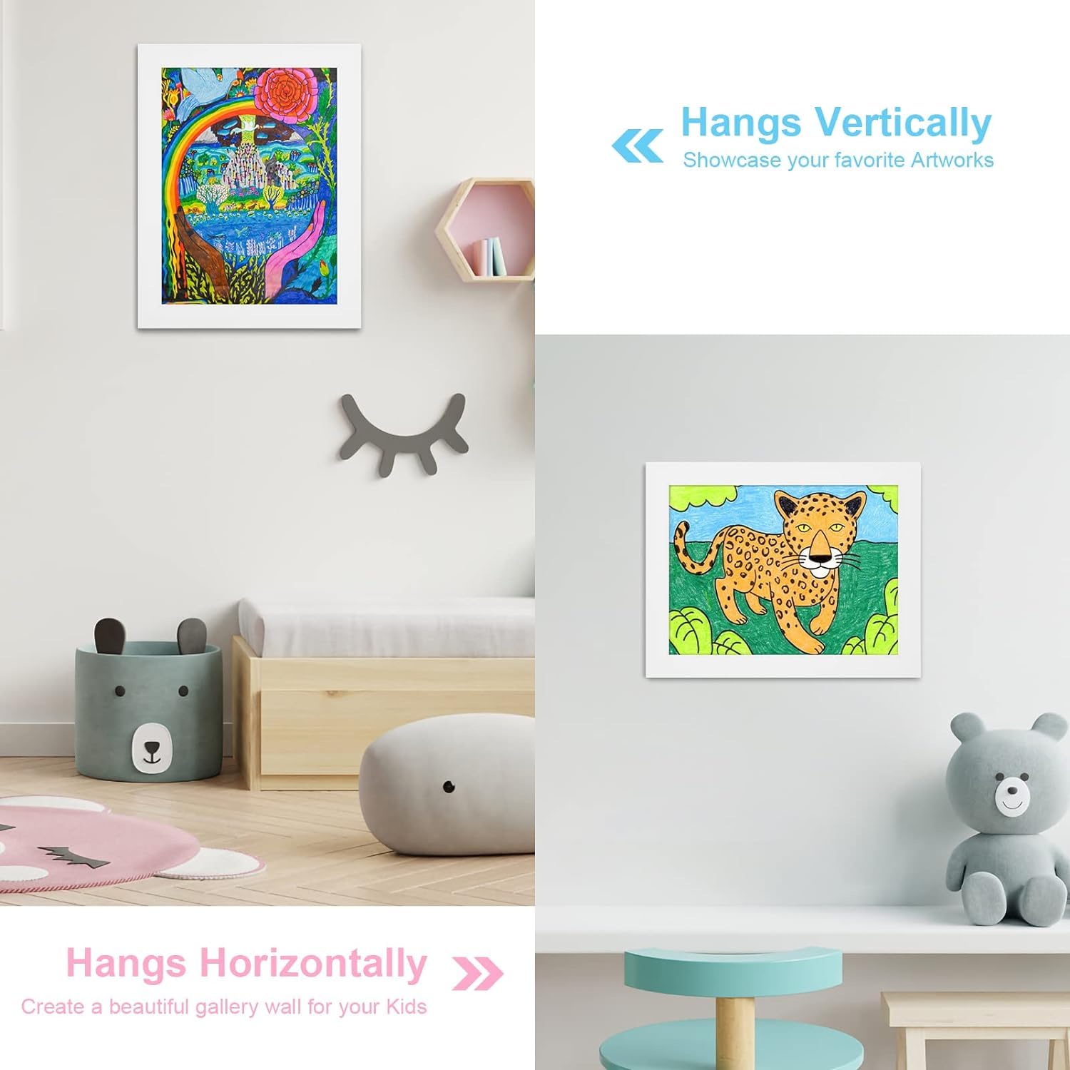 Litimkat 2Stück Kunstbilderrahmen für Kinder A4Frontöffnungs-Fotorahmen aus Holz,Platz für über 150 Kinderzeichnungen, Ideal zum Aufbewahren und Präsentieren von Kinderzeichnungen und Kunstwerken Weiß