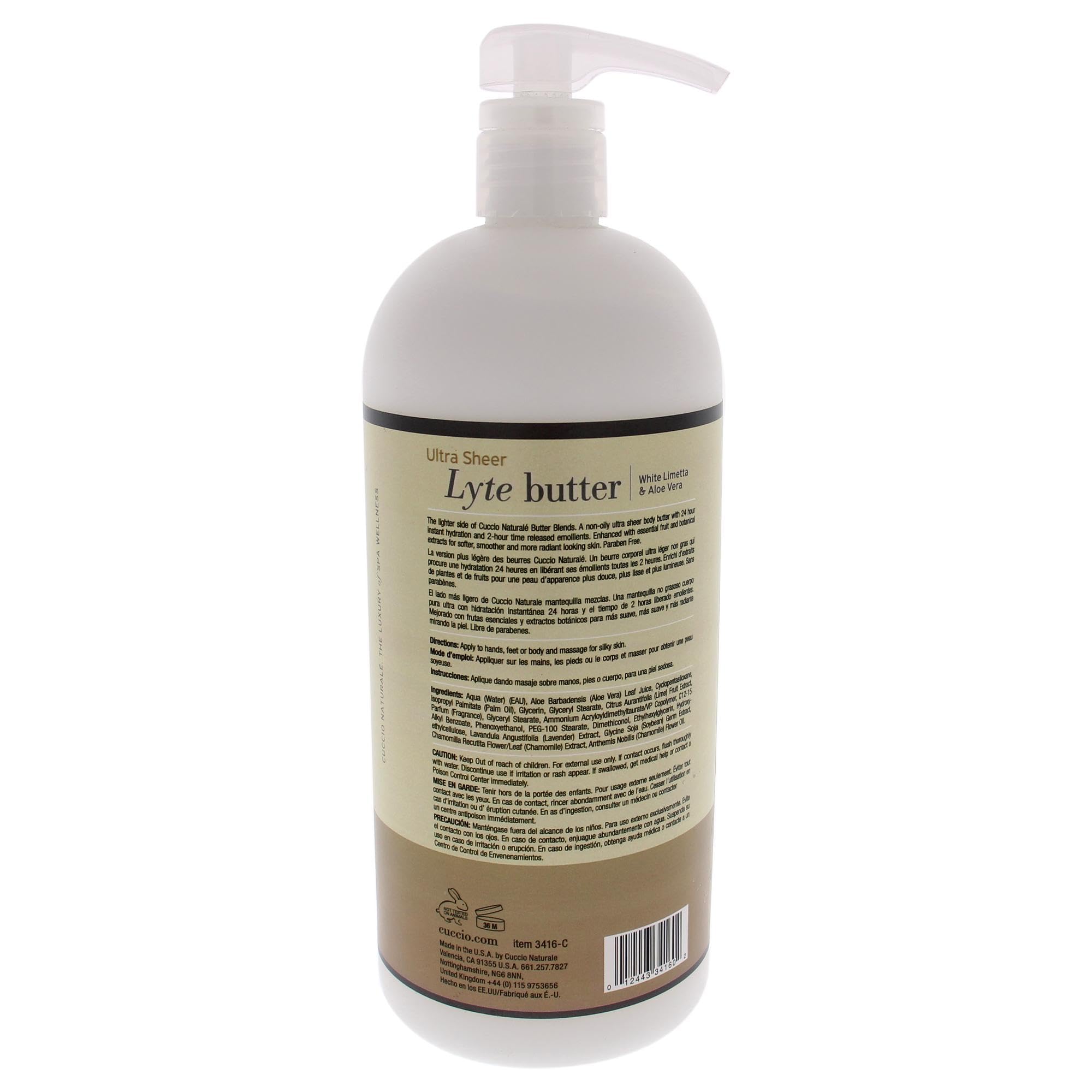 Cuccio - Ultra Sheer Lyte masło - White Limetta and Aloe Vera - Unisex - masło do ciała - 32 oz