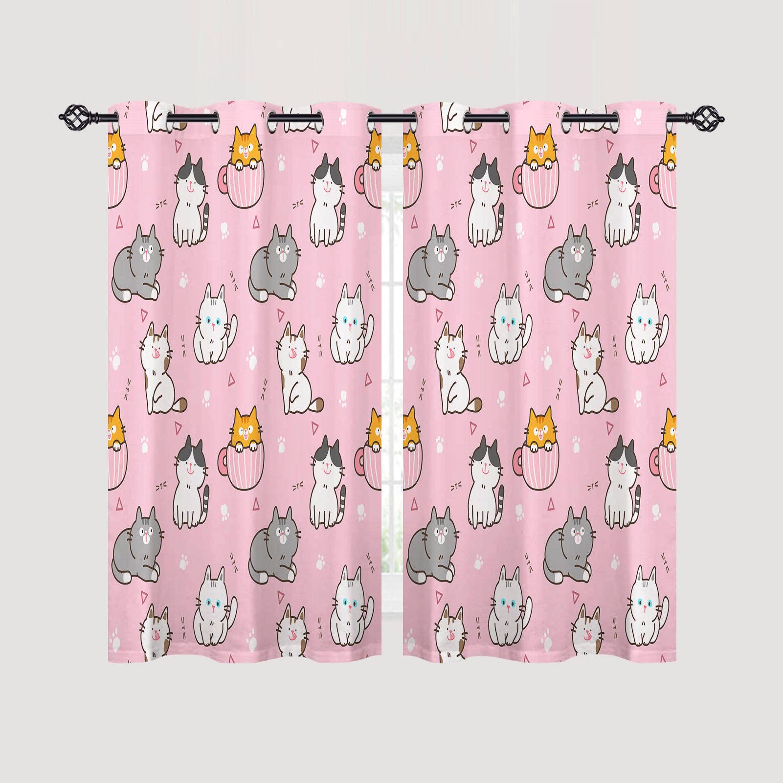 ANHOPE Cat Curtains Eyelet 80% Blackout Room Darkening Curtains Cute Cartoon Animal Cat Print Pattern Thermal Light Blocking Window Drapes for Kids Bedroom Living Room 46 x 54 Inch Drop 2 Panels - Image 2