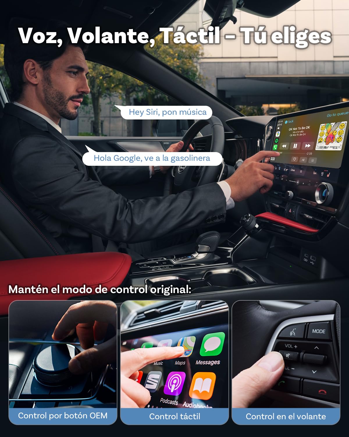 Mejorado 2025-2-en-1 Adaptador inalámbrico CarPlay y Android Auto, OTTOCAST Mini para iOS 10+ y Android 11+, Convierte CarPlay por Cable a inalámbrico, Compatible con USB-A y USB-C (Negro)