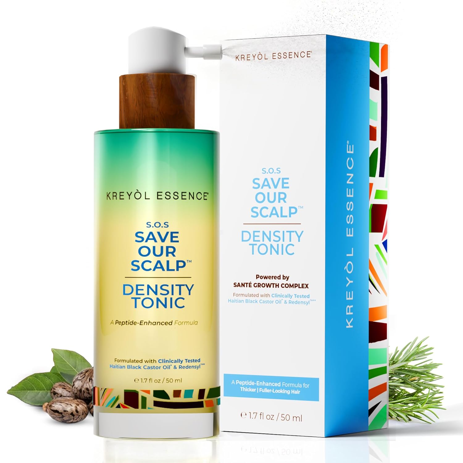 Kreyol Essence SOS Density Tonic with Growth Complex, Haitian Black Castor Oil & Redensyl™ – Fuller-Looking Hair, Frizz Control, Shine – 50 mL / 1.7 fl oz