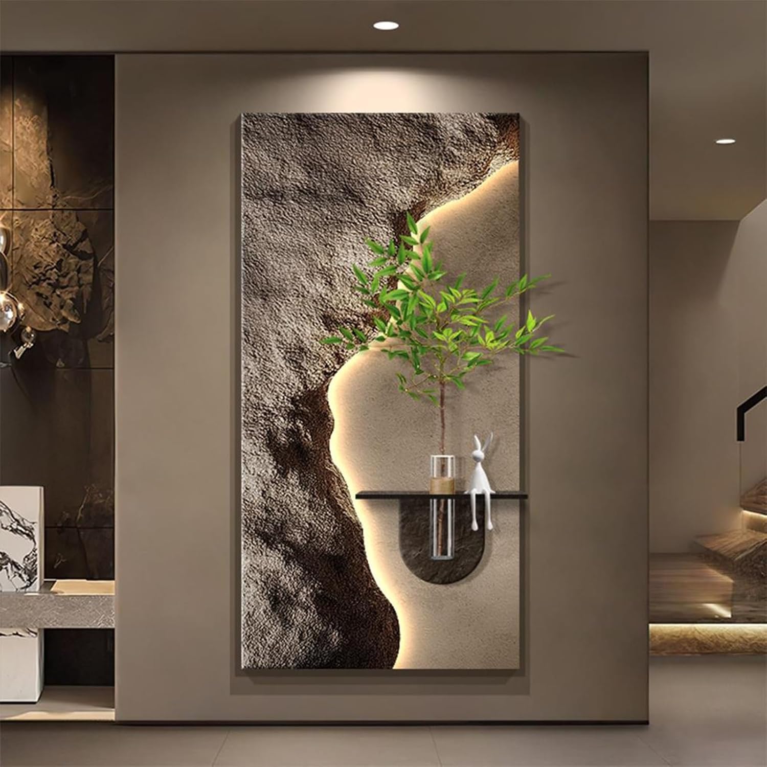ZIGTUEI 3D Sandstone Wall Art with Warm LED Lights, Sandstone Wall Decor with Remote, 3D LED Wall Art with Light, for Entryway, Living Room & Bedroom(Brown 2,40x80cm/15.7x31.5in)
