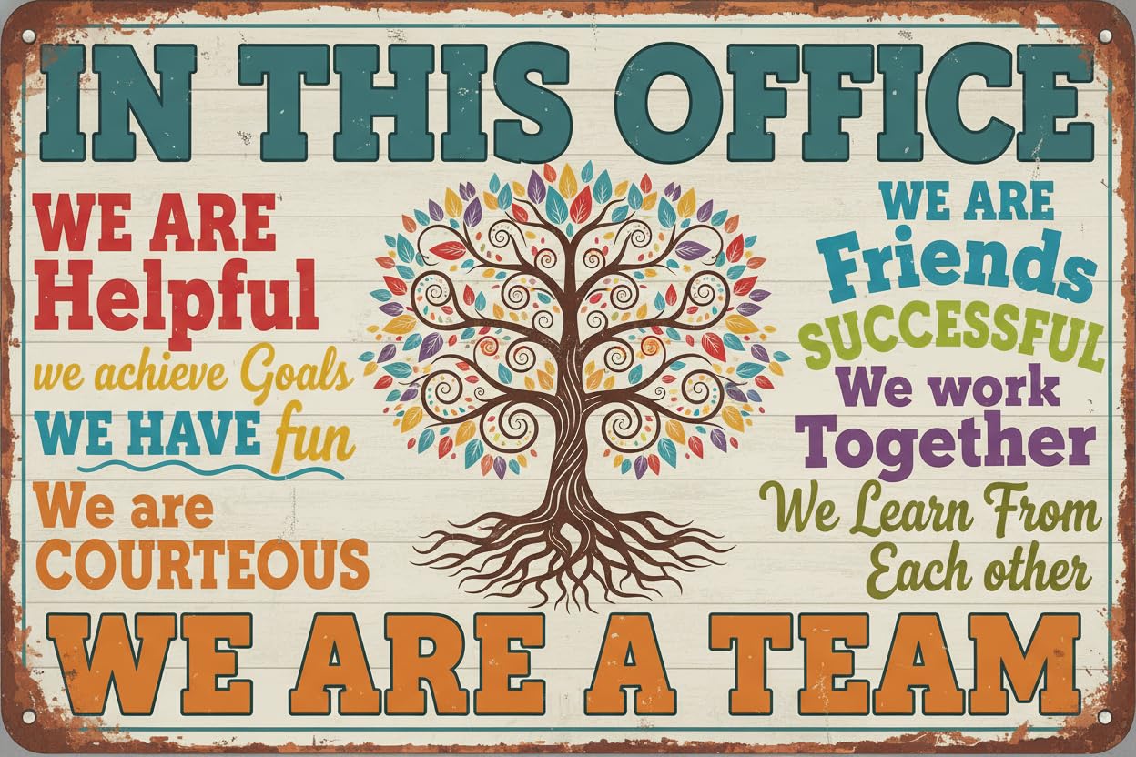 Vintage Metal Tin Sign In This Office We Are A Team Inspirational Wall Art Positive Modern Metal Tin Signs Decor Poster 8X12 Inch Custom Private Property Signs Outdoor