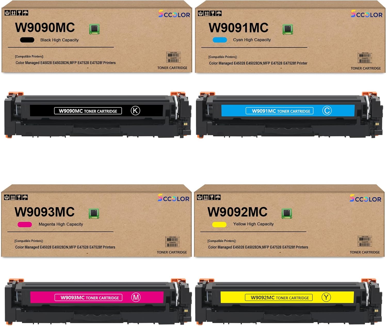 W9090MC Toner Cartridge High Capacity Compatible for HP W9090MC W9091MC W9093MC W9092MC Work for Color Managed E45028 E45028DN MFP E47528 E47528f Printers(with Upgraded Chip-Show Ink Level)