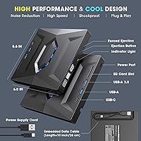 Vista 6 de ROOFULL Unidad externa de CD DVD USB 3.0 y USB-C, quemador de CD ROM, reproductor de DVD con USB Hub y lector de tarjeta SD, unidad óptica portátil