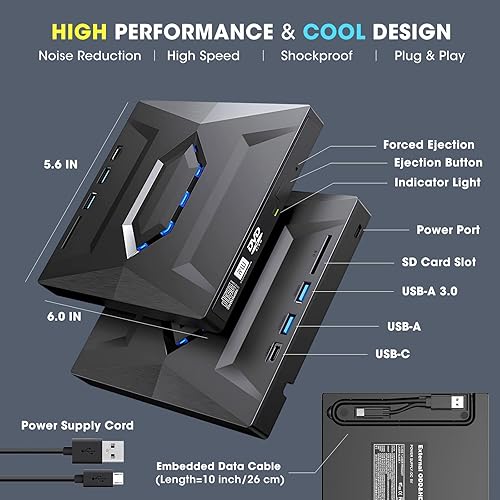 Miniatura 6 de ROOFULL Unidad externa de CD DVD USB 3.0 y USB-C, quemador de CD ROM, reproductor de DVD con USB Hub y lector de tarjeta SD, unidad óptica portátil