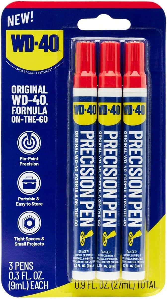 WD-40 Original Formula- Precision Pen On-The-Go, Lubrication with Pin-Point Precision, Controlled Flow. Portable, Easy to Hold, Easy to Store, Ideal for Small and Tights Spaces, 0.3 fl oz [3-Pack]