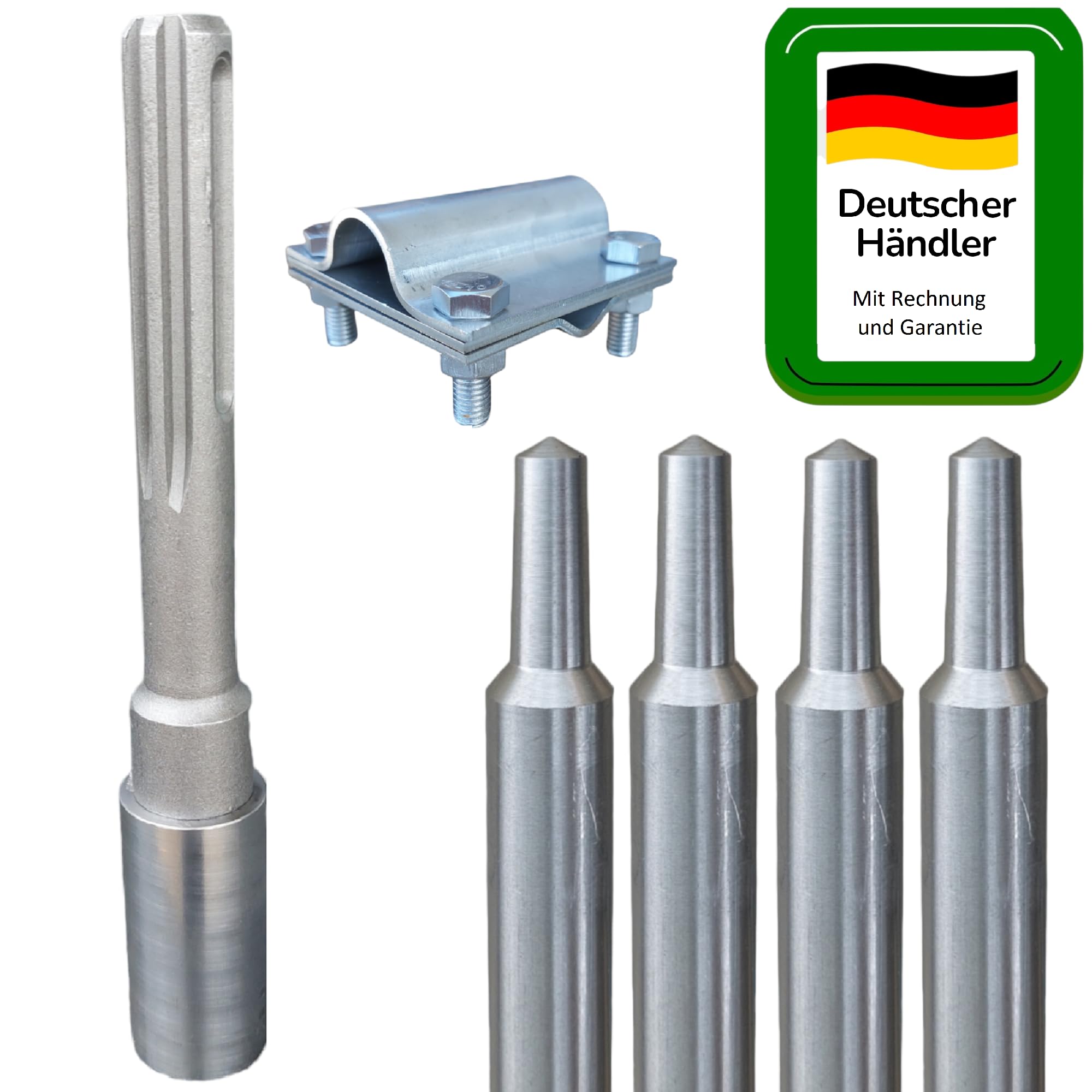 HENITECH® - Tiefenerder Ø 20mm Edelstahl V4A für Blitzschutz Blitzableiter Erdung (4m Tiefenerder SET Ø 20mm Edelstahl V4A)