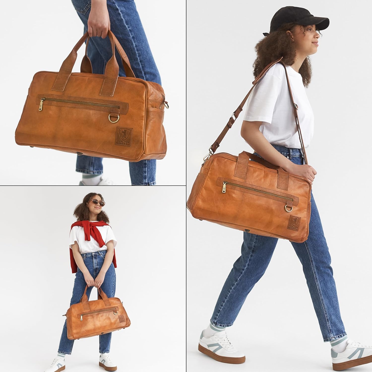 Berliner Bags Vintage Genuine Leather Duffle Bag Austin M for Travel or the Gym, Weekender Bag, Overnight Bag for Men and Women - Brown - Image 7