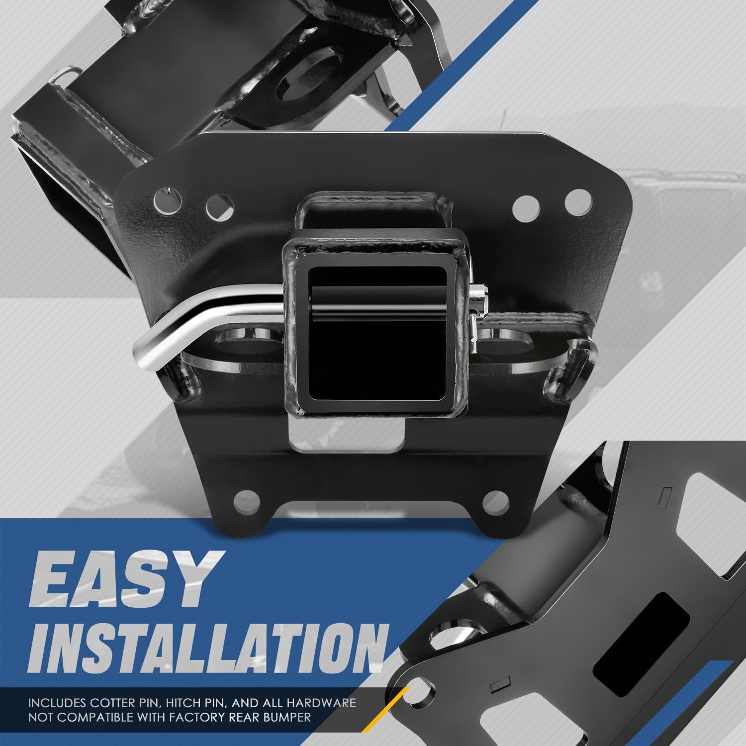 Auto Dynasty Rear Trailer Hitch, 2" Receiver Compatible with 2014-2023 Polaris RZR 4 XP 1000/Turbo, Heavy-Duty UTV Receiver Hitch Adapter Kit, 1500Lbs Max Towing Capacity, Powdercoated Black