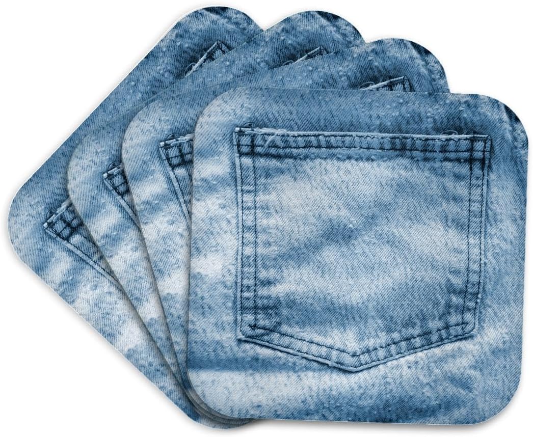 3dRose Closeup Photo of Back Ladies Jean Pocket Set of 4 Coasters - Cork