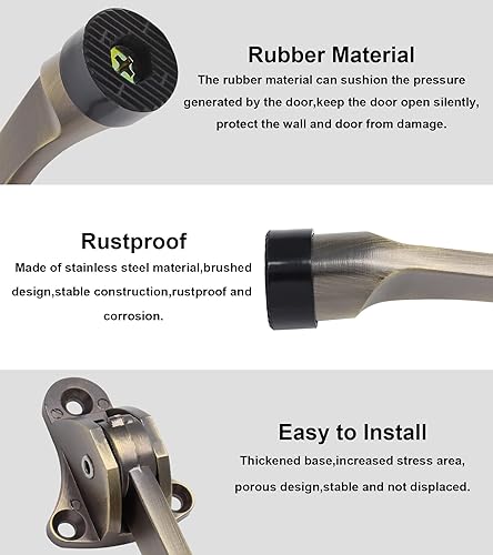 Miniatura 3 de 2 topes de puerta de 4 pulgadas, tope de puerta resistente con punta de goma antideslizante para suelos alfombrados de madera, hormigón, baldosas,