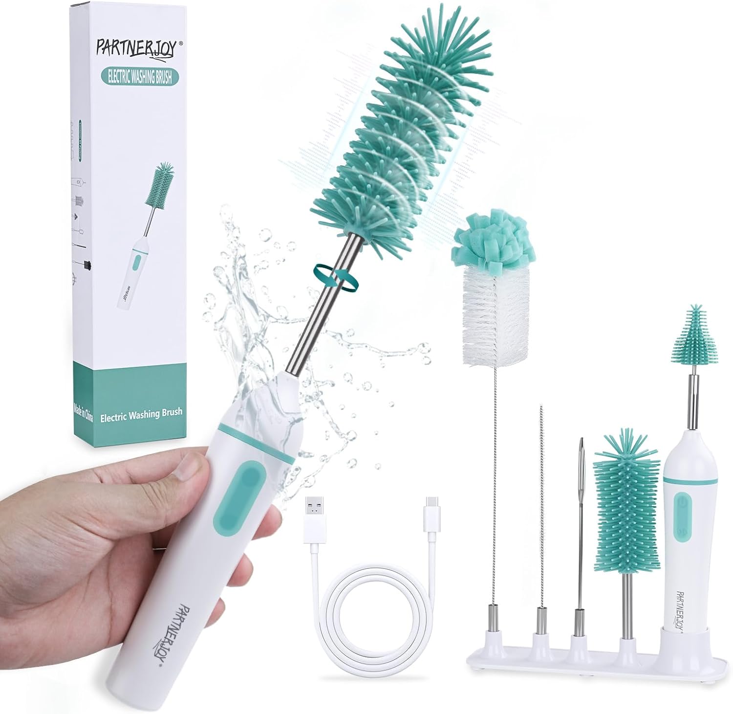 Electric Bottle Brush Cleaner,6-in-1 Portable Electric Baby Bottle Brush Cleaner for Travel, Rechargable Travel Bottle Cleaner Kit with Nipple & Straw Brush,Ideal Gift for Parents & Babies