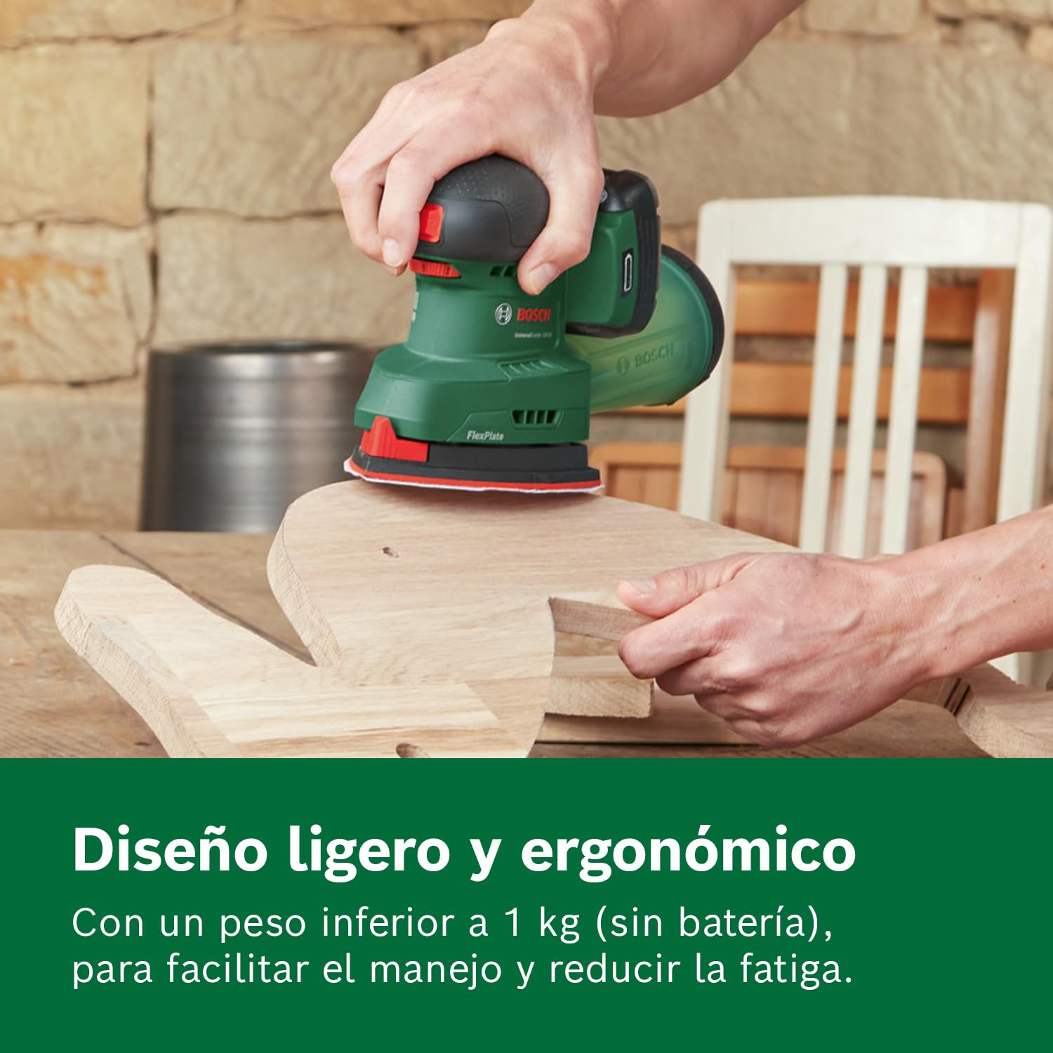 Bosch lijadora a batería UniversalSander 18V-10 (sin batería; sistema de 18 voltios; para bricolaje en madera; con 32 papeles de lija; en embalaje de cartón) – Edición para Amazon