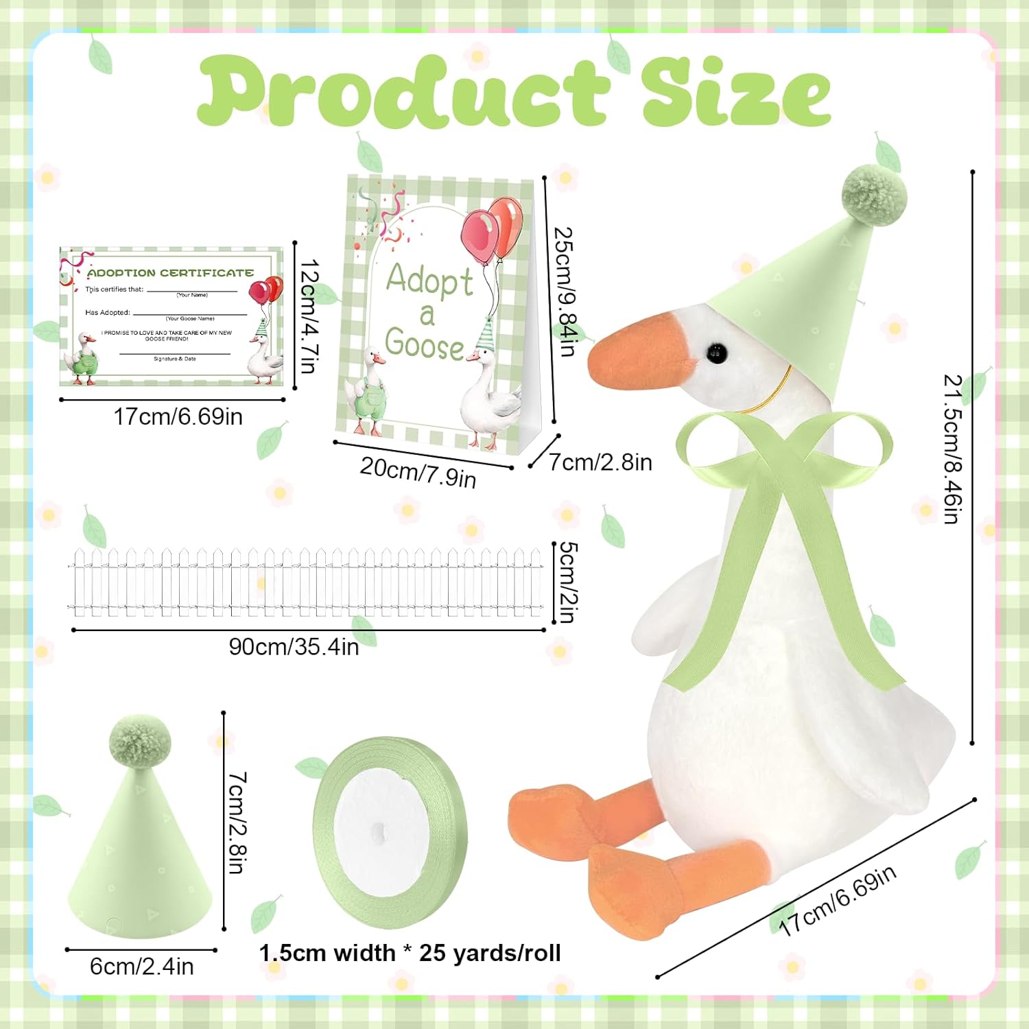 39 Pcs Adopt a Silly Goose Party Favor Include 12 Silly Goose Stuffed Animal 12 Mini Hat 12 Adoption Card 1 Adoption Sign 1 Ribbon 1 Fence for Baby Shower Party 1st Birthday Decoration