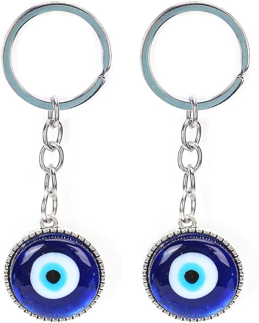 Biitfuu 2Pcs Blue Eyes Key Chain Alloy Coloured Evil Eye Keychains for Jewelry Accessories Good Luck Protection