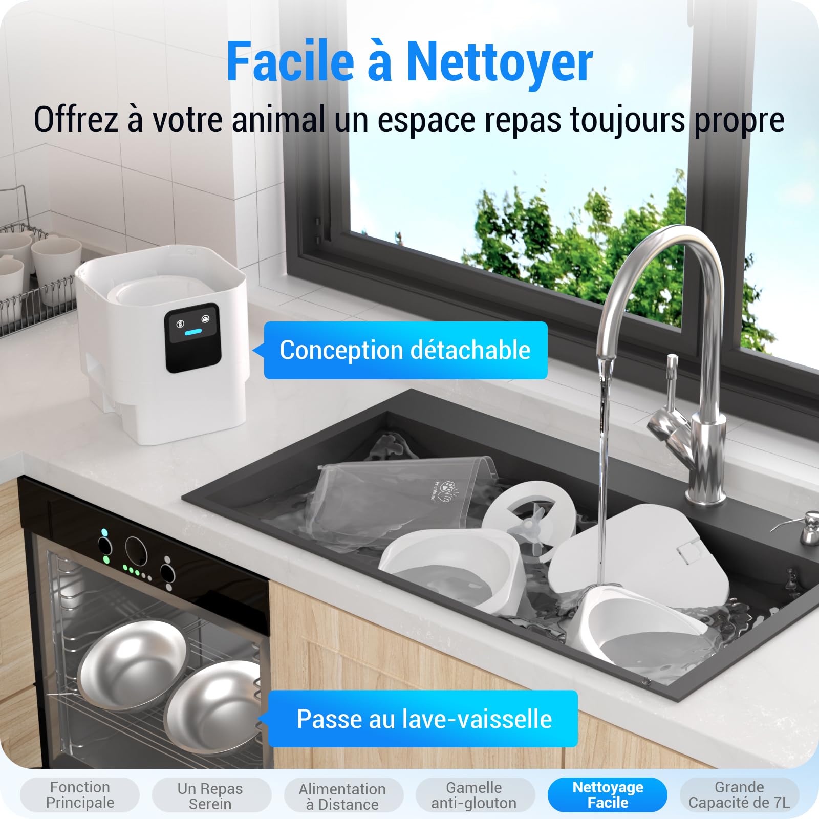 Frienhund Distributeur Croquettes Chat Automatique Double avec Alimentation Lente: 7L Gamelle Chat Automatique pour 2 Bols, WiFi 5G Distributeur Croquette Chien avec Alexa, Détachable