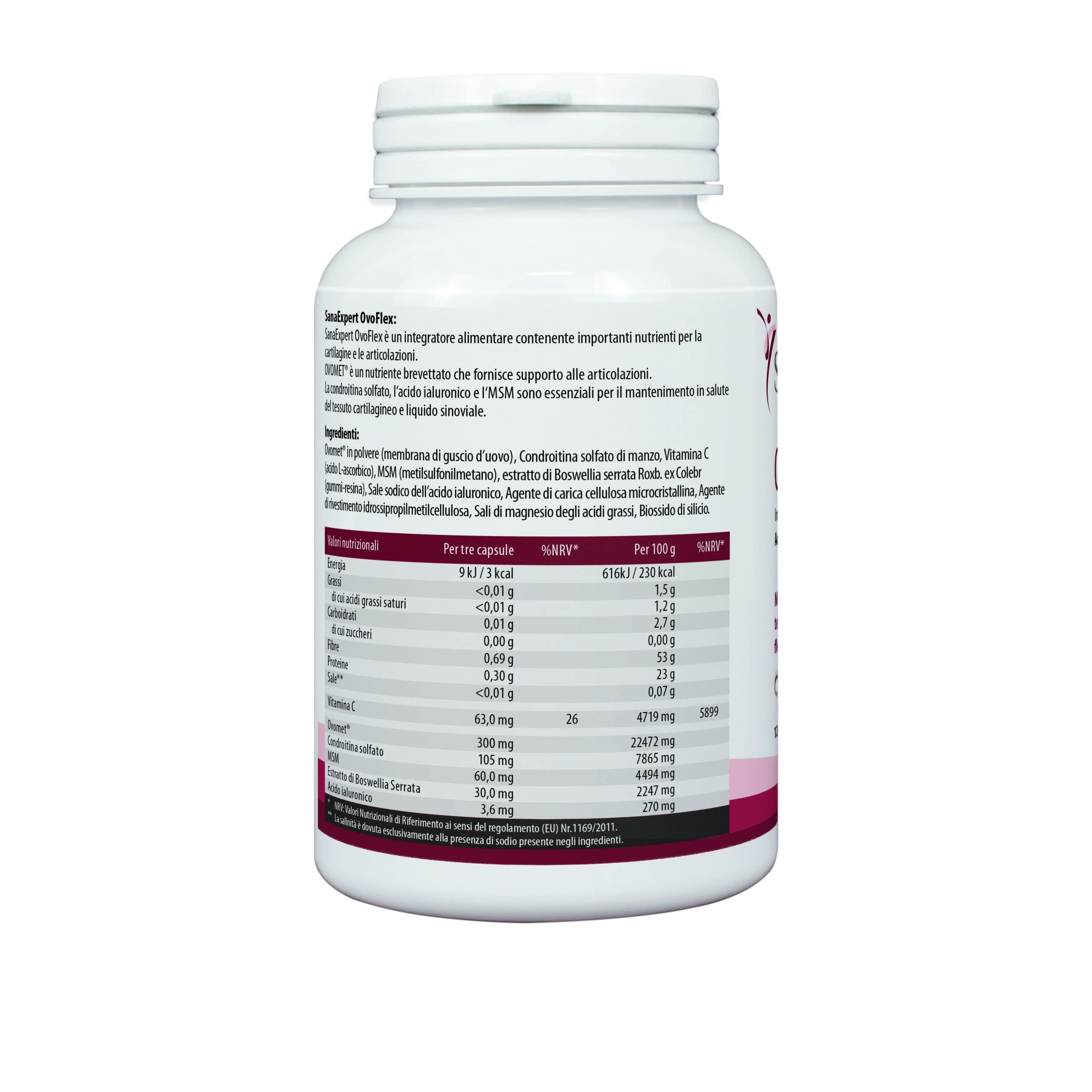 SanaExpert Ovoflex, integratore per le articolazioni con solfato di condroitina, acido ialuronico, vitamina C e OvoMet (120 capsule). Ingredienti 100% naturali. Prodotto in Germania.