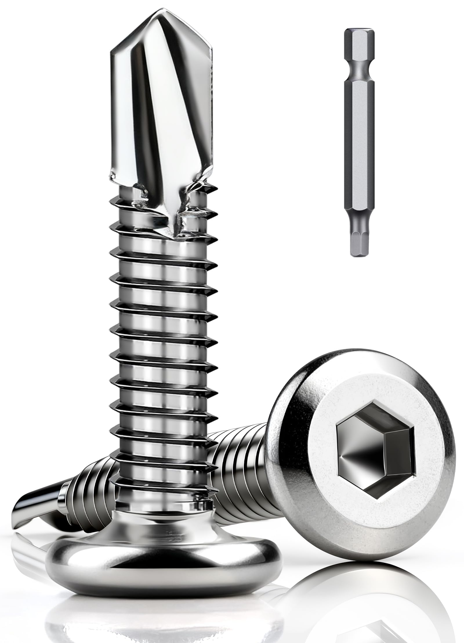 60 sztuk wkrętów samogwintujących ze stali nierdzewnej 410, 5,5 x 16 mm, wkręty samogwintujące, płaskie, wkręty z łbem sześciokątnym, śruby ze stali nierdzewnej, do metalu, drewna, z wiertłem