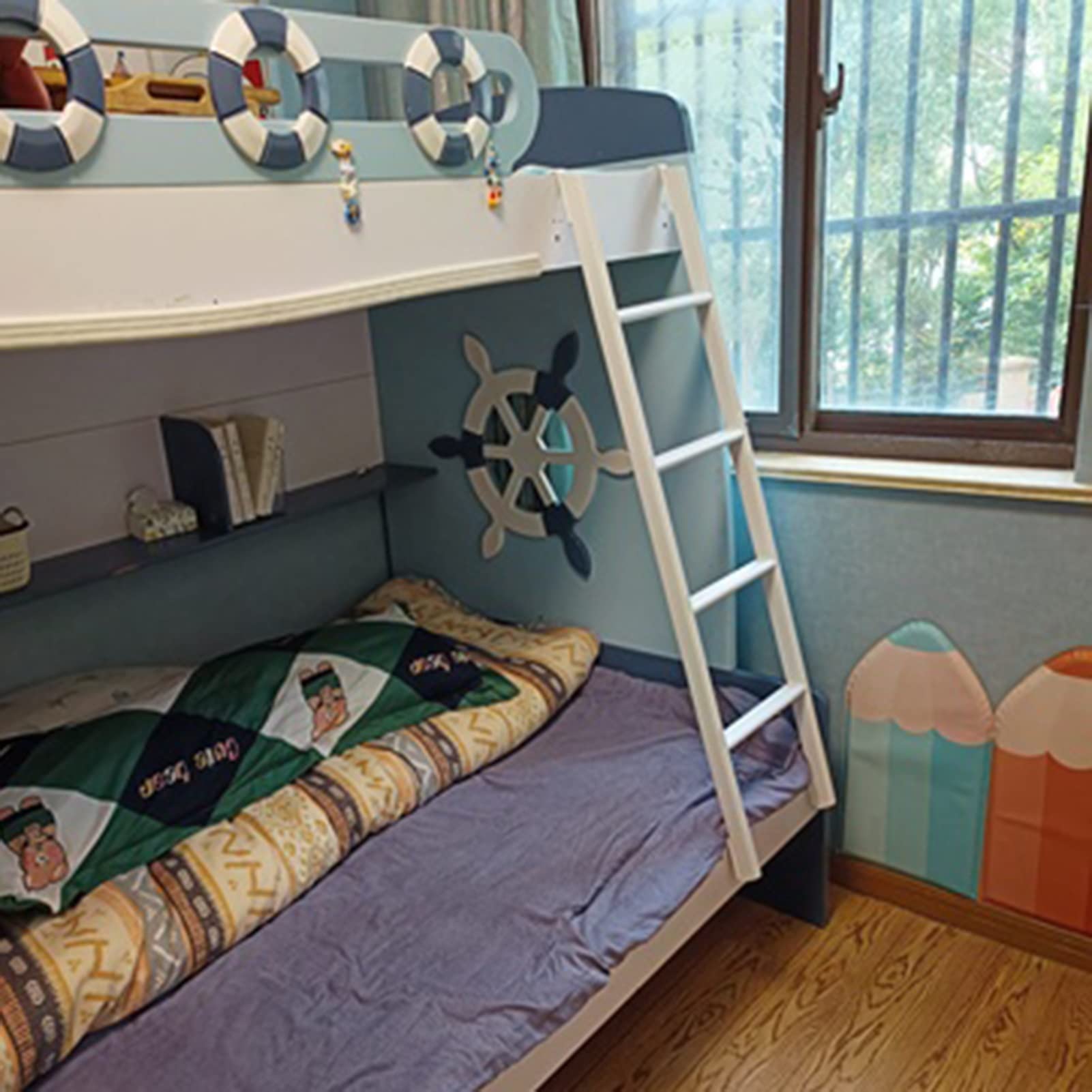 Scala di ricambio regolabile bianca per letti a castello, letti matrimoniali, camper, in metallo, altezza 114 cm, ideale per camere da letto e viaggi