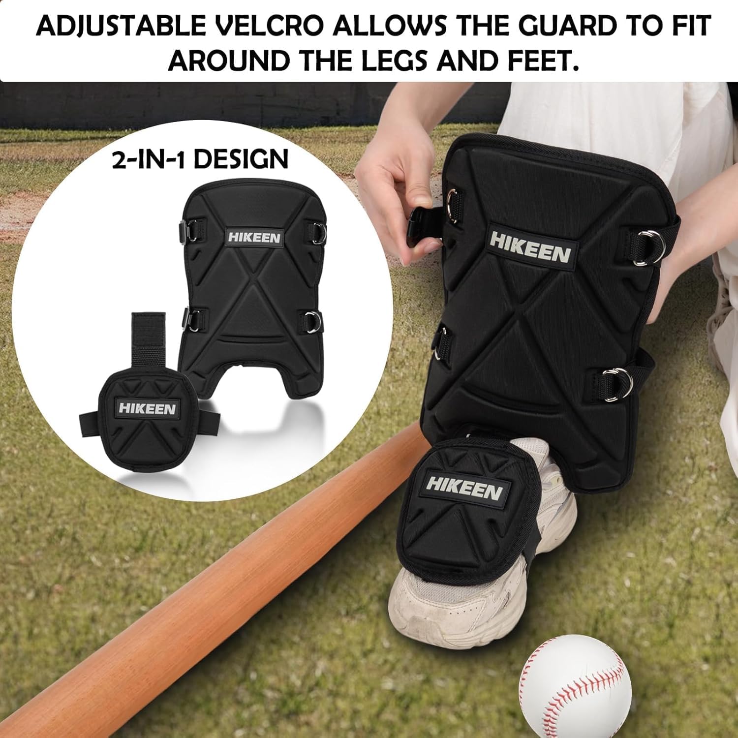 Hikeen Protector de pierna de béisbol para bateador de espinillas y pies con correas ajustables, equipo de sóftbol adecuado para bateadores de mano derecha e izquierda