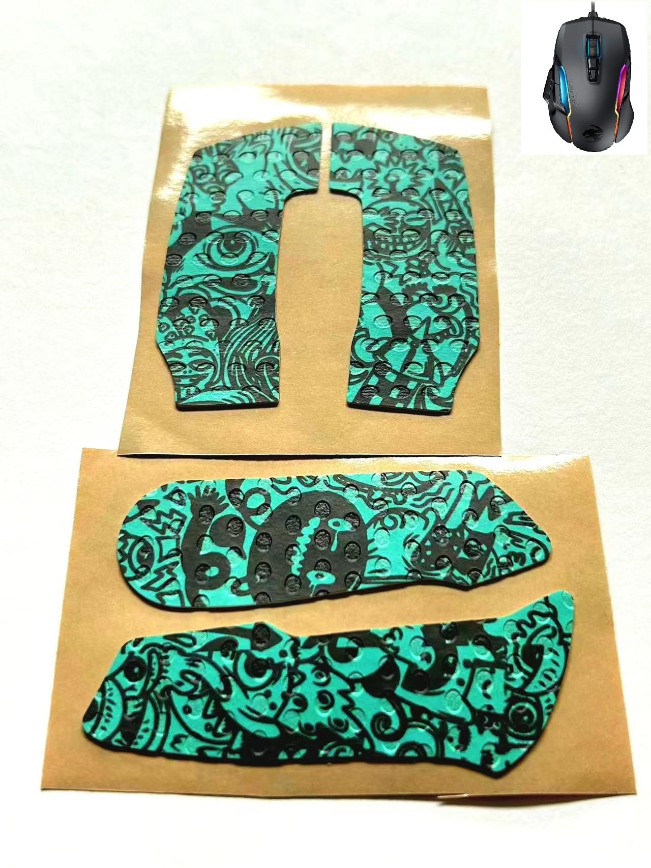 SensoryBoost Grip Tape Set Per Mouse Roccat Kone AIMO - Antiscivolo, Ultra-sottile (0,5 Mm), Assorbe Sudore, Autoadesivo + Pad Fai-Da-Te - 4