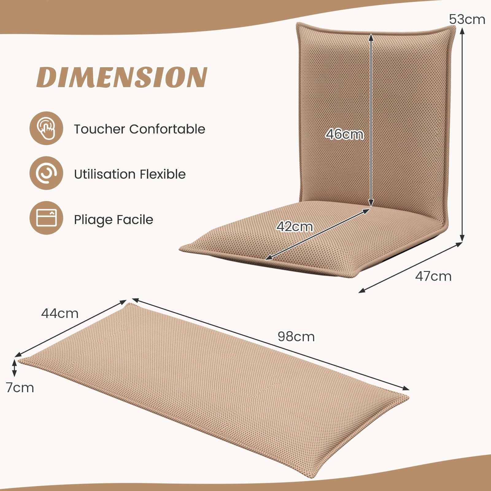 GOPLUS Canapé de Sol Pliable, Canapé Convertible avec Dossier et Accoudoirs Réglables à 5 Positions, Canapé-lit Rembourré pour Chambre, Salon, Balcon, 119 x 76 x 60 CM