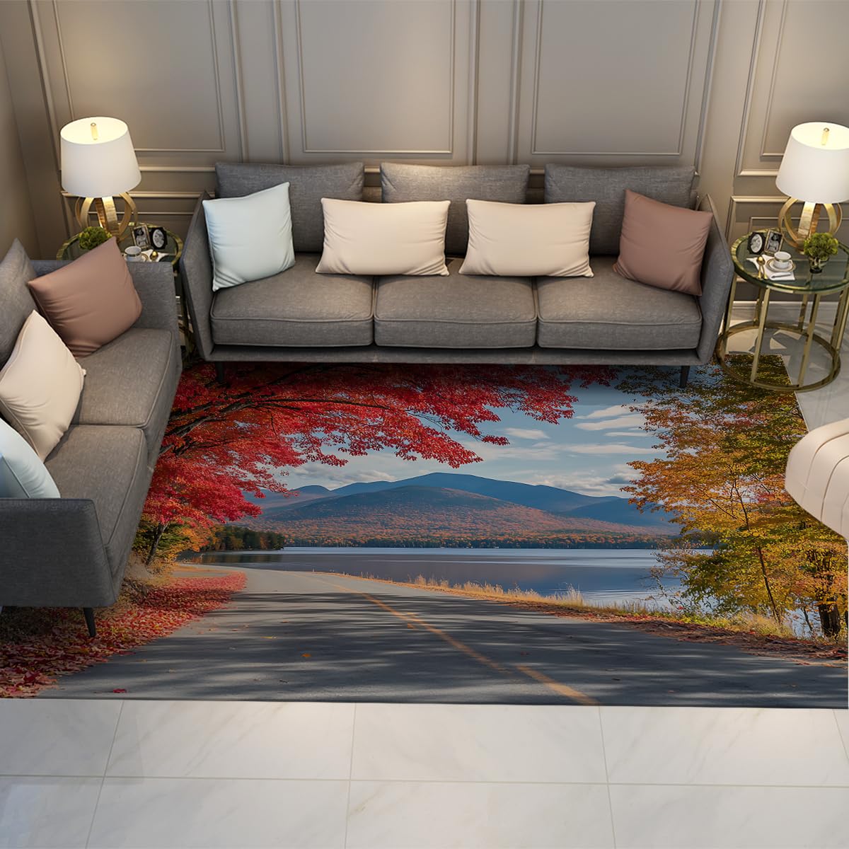Tapis de sol pour le salon mince lavable 150x240cm résistant aux taches paysage d'automne
