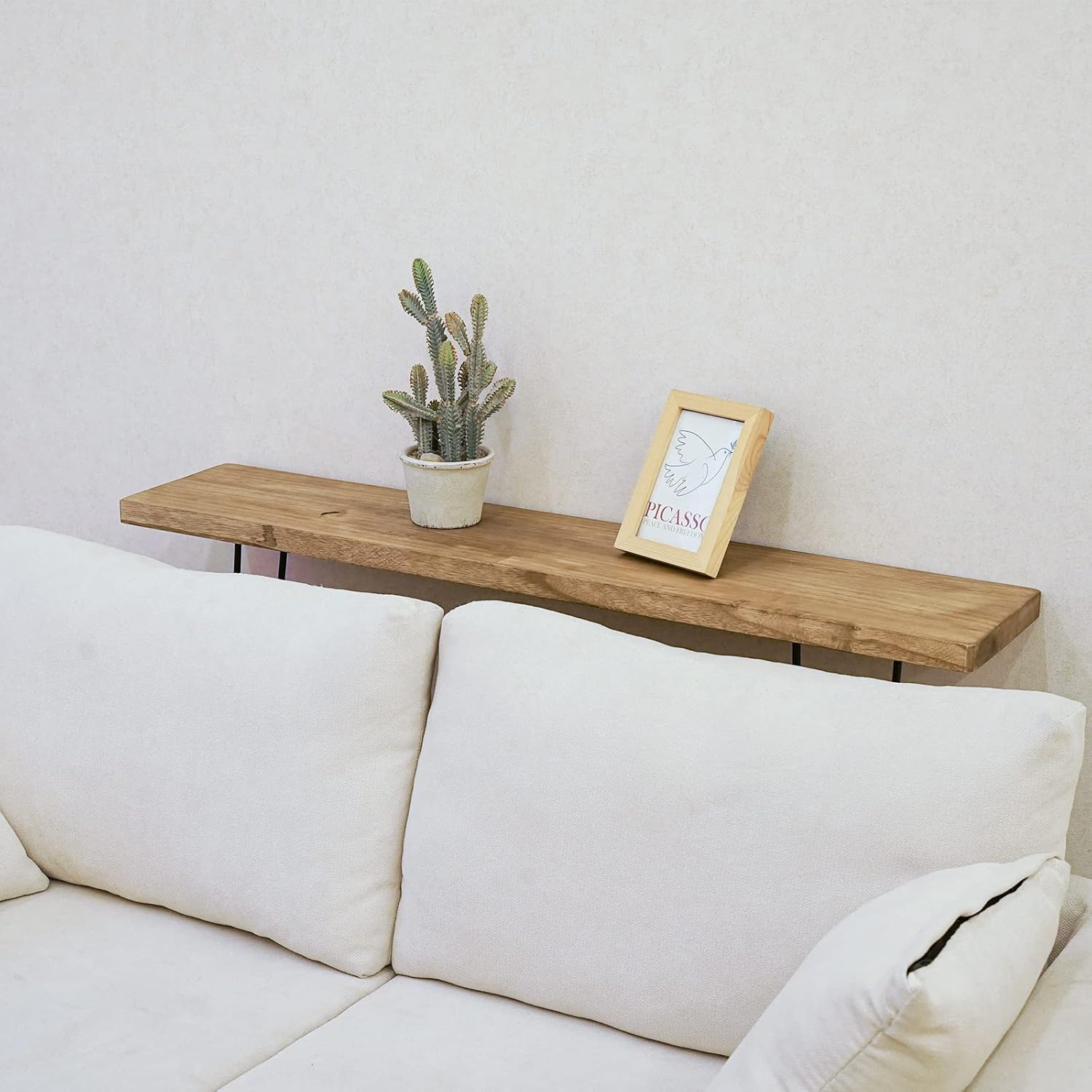 NOZE Console Sofa Table Wall-Mounted Side Table Industrial Wood Table for Entryway Living Room with Two Iron Feet, Rustic Brown