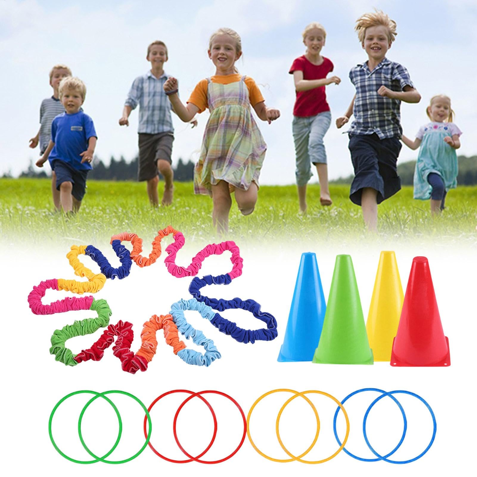 Elastica cooperativa elastica band, bande elastiche per bambini | Sports Elastic Band Game - Attività di gruppo motoria con secchio marcato per casa, scuola, parco, giardino