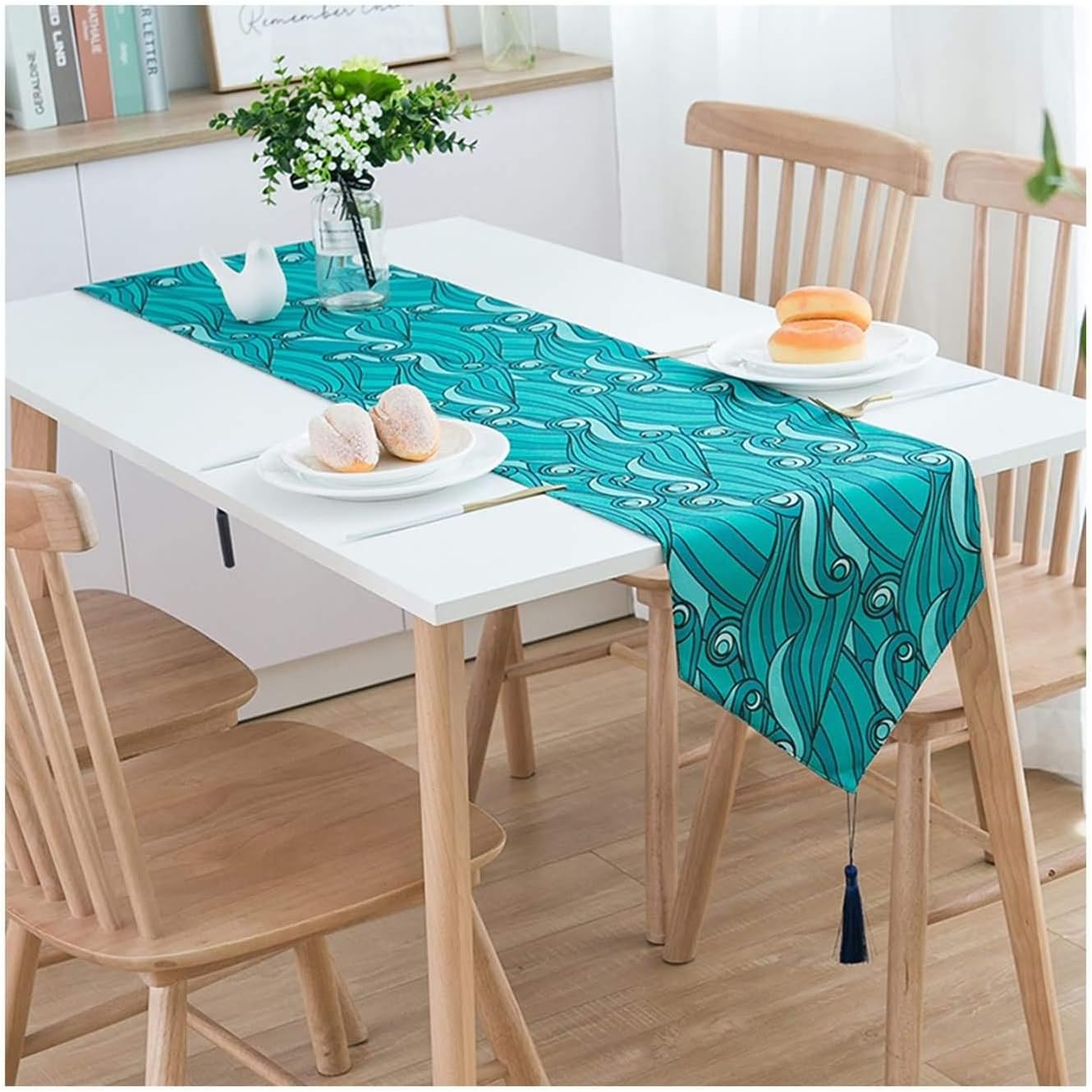 Table Runner Decorative,33x270CM,Tropical Leaves Table Runners Modern Polyester,Autumn Table Runner Blue